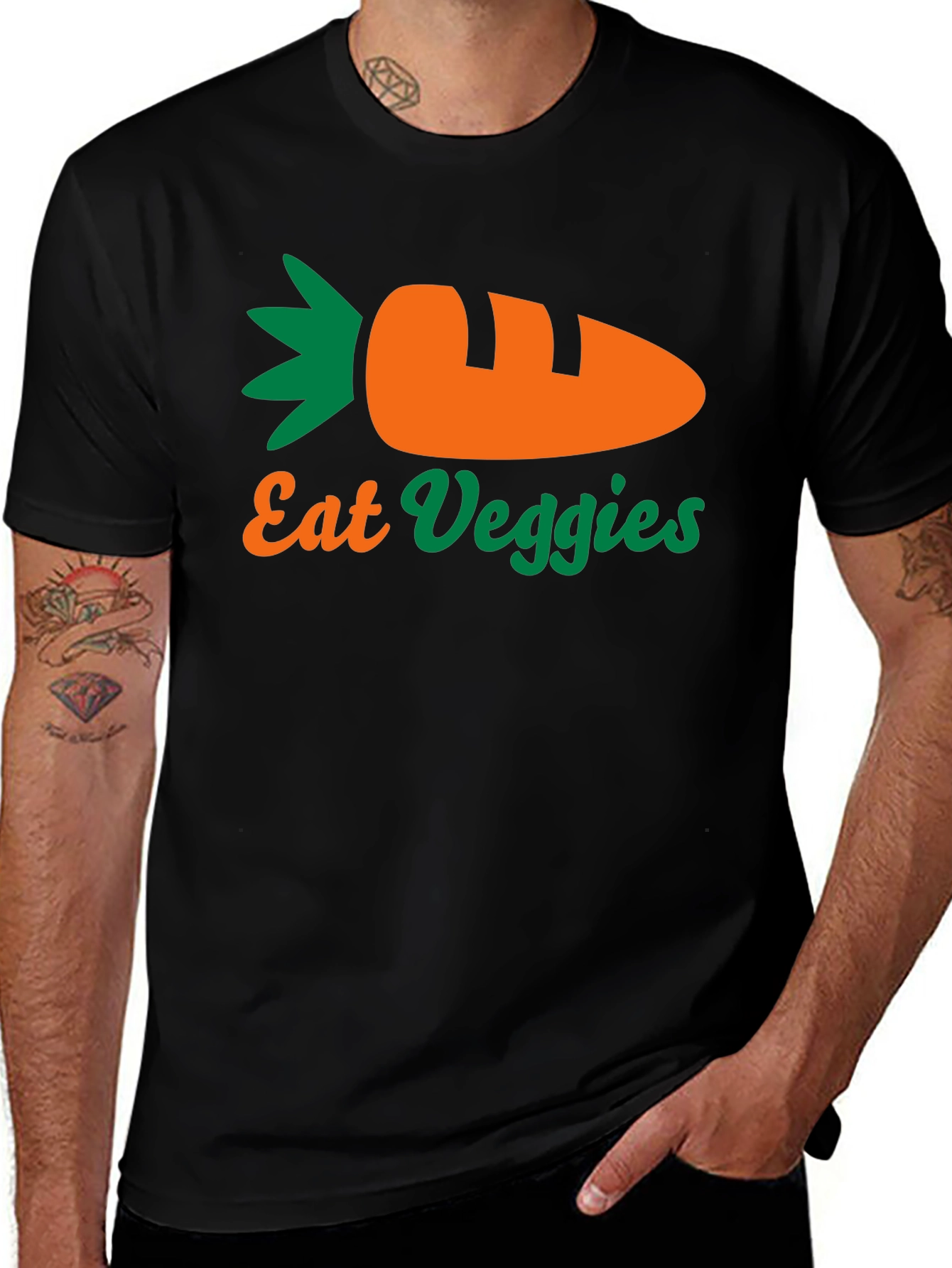 Eat Veggies T-Shirt - Black Carrot Design