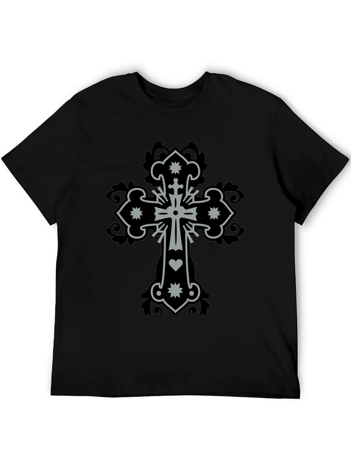 Cross Graphic Print Mens Black T-Shirt