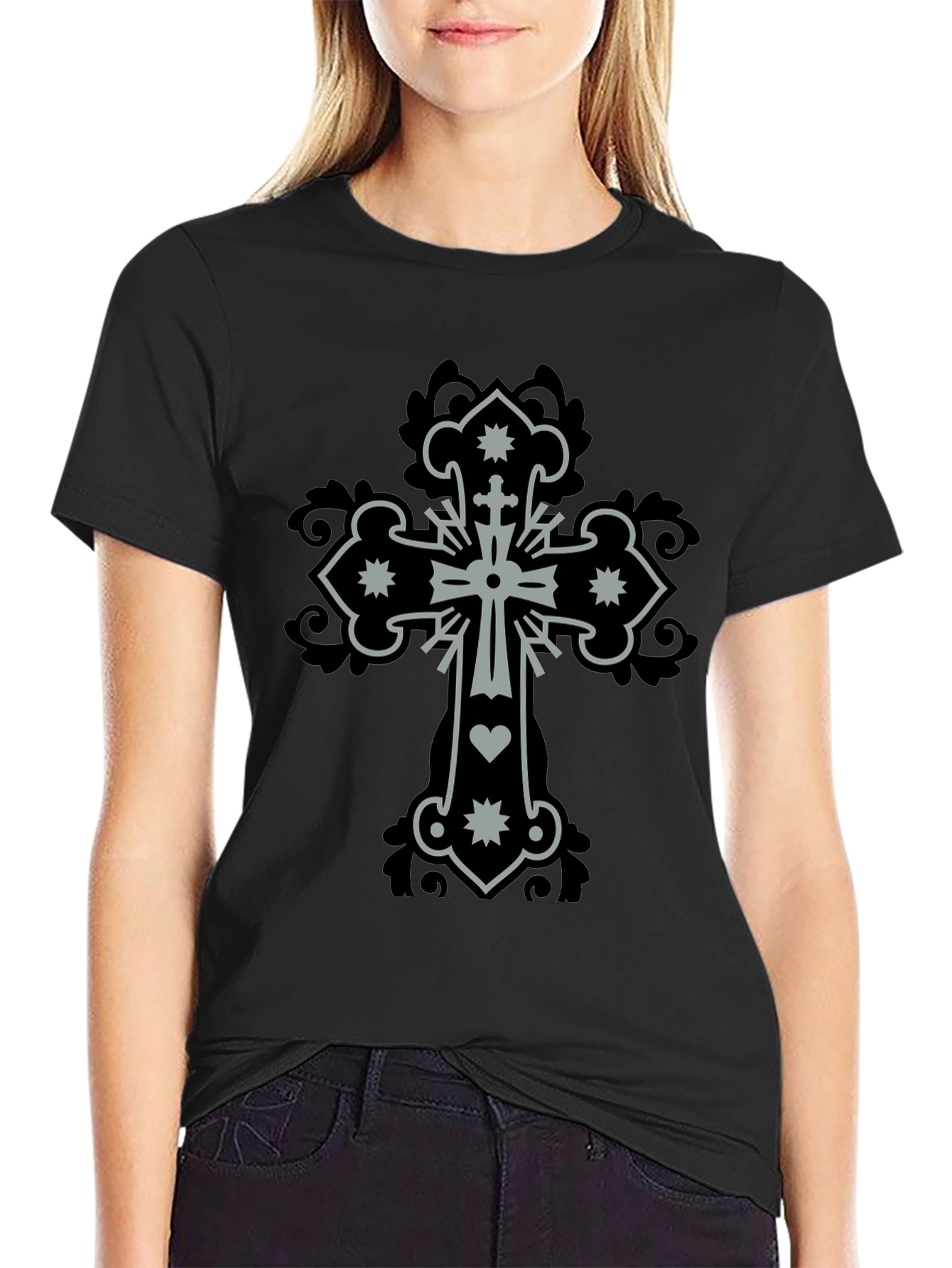 Cross Graphic Print Mens Black T-Shirt