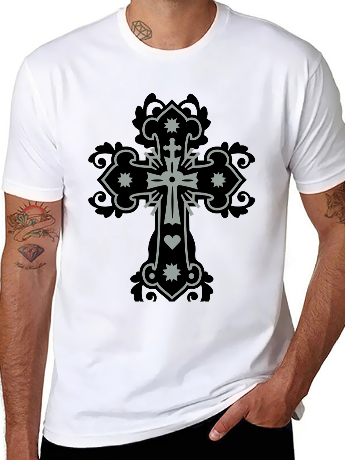 Cross Graphic Print Mens Black T-Shirt