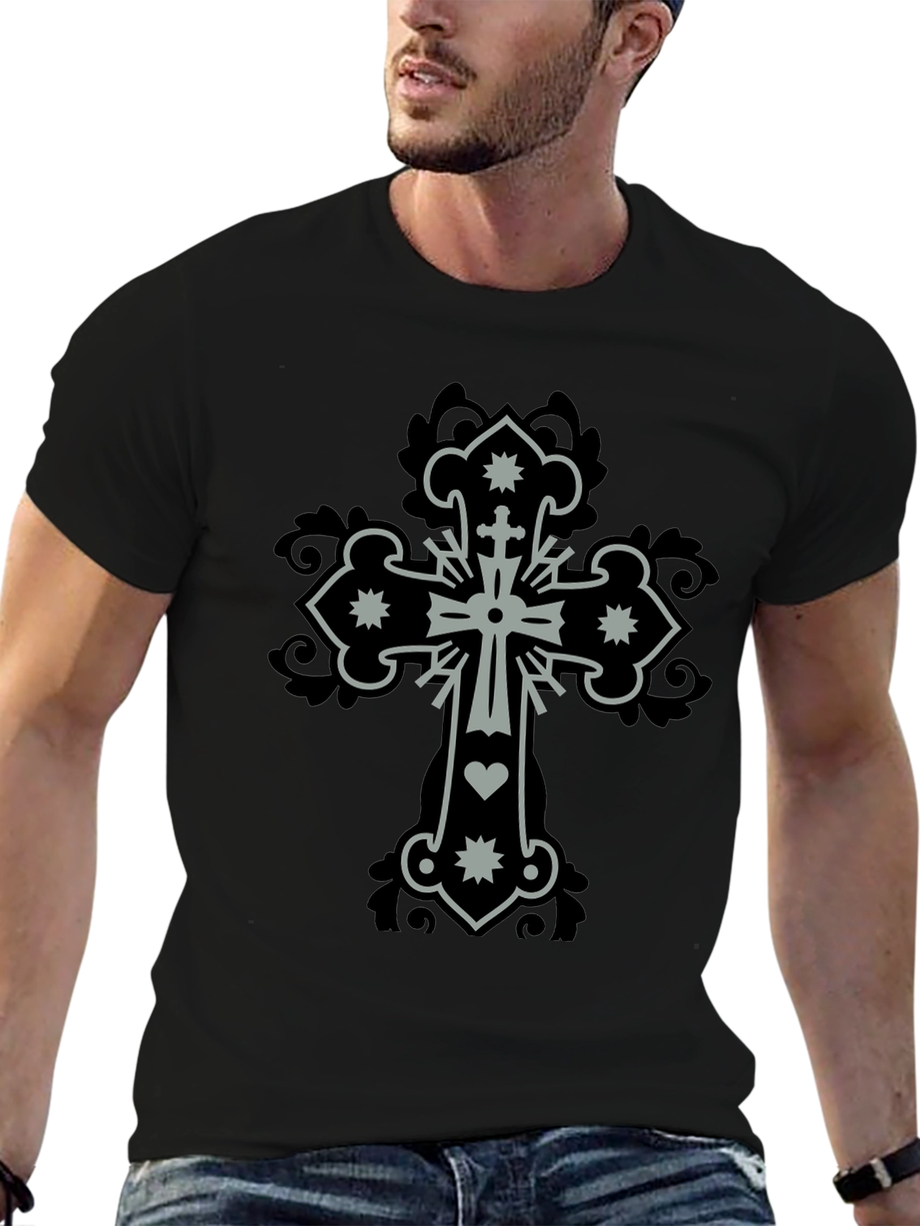 Cross Graphic Print Mens Black T-Shirt