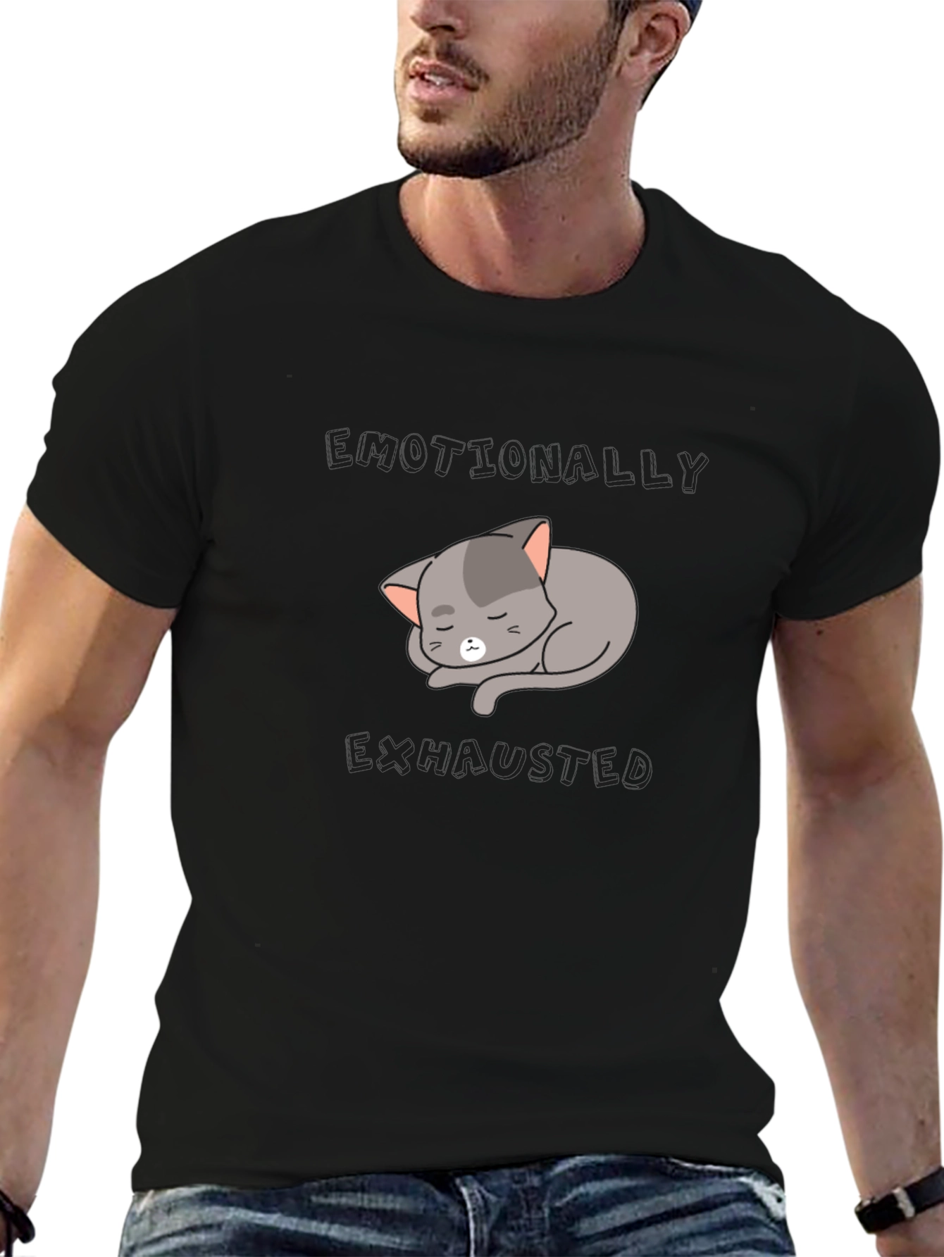 Sleeping Cat Graphic Tee - Soft Cotton Blend
