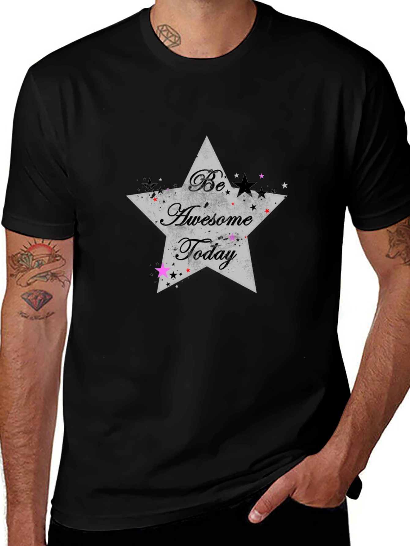 Be Awesome Today Star Graphic Black T-Shirt