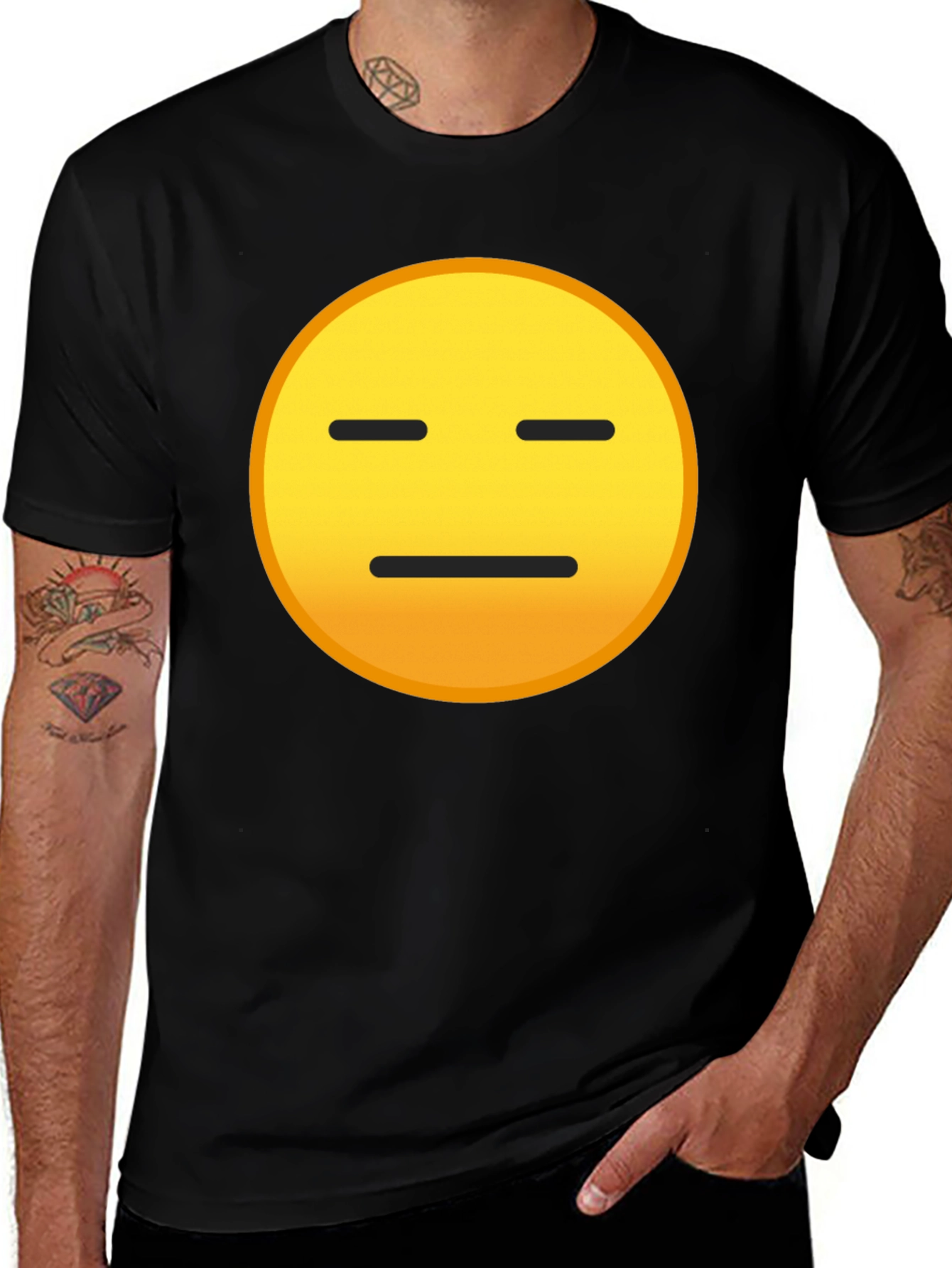 Expressionless Emoji Graphic Tee - Black Cotton Blend