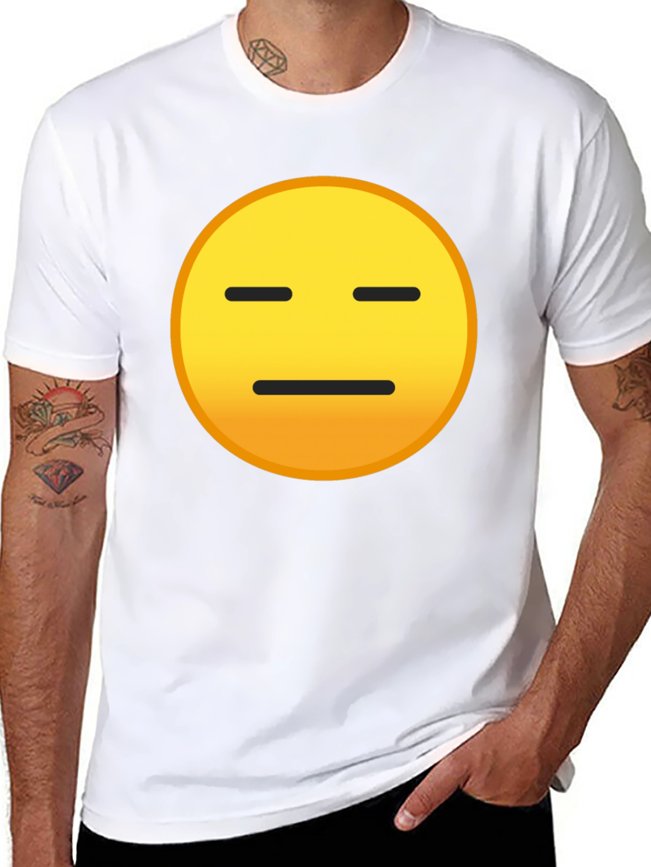 Expressionless Emoji Graphic Tee - Black Cotton Blend