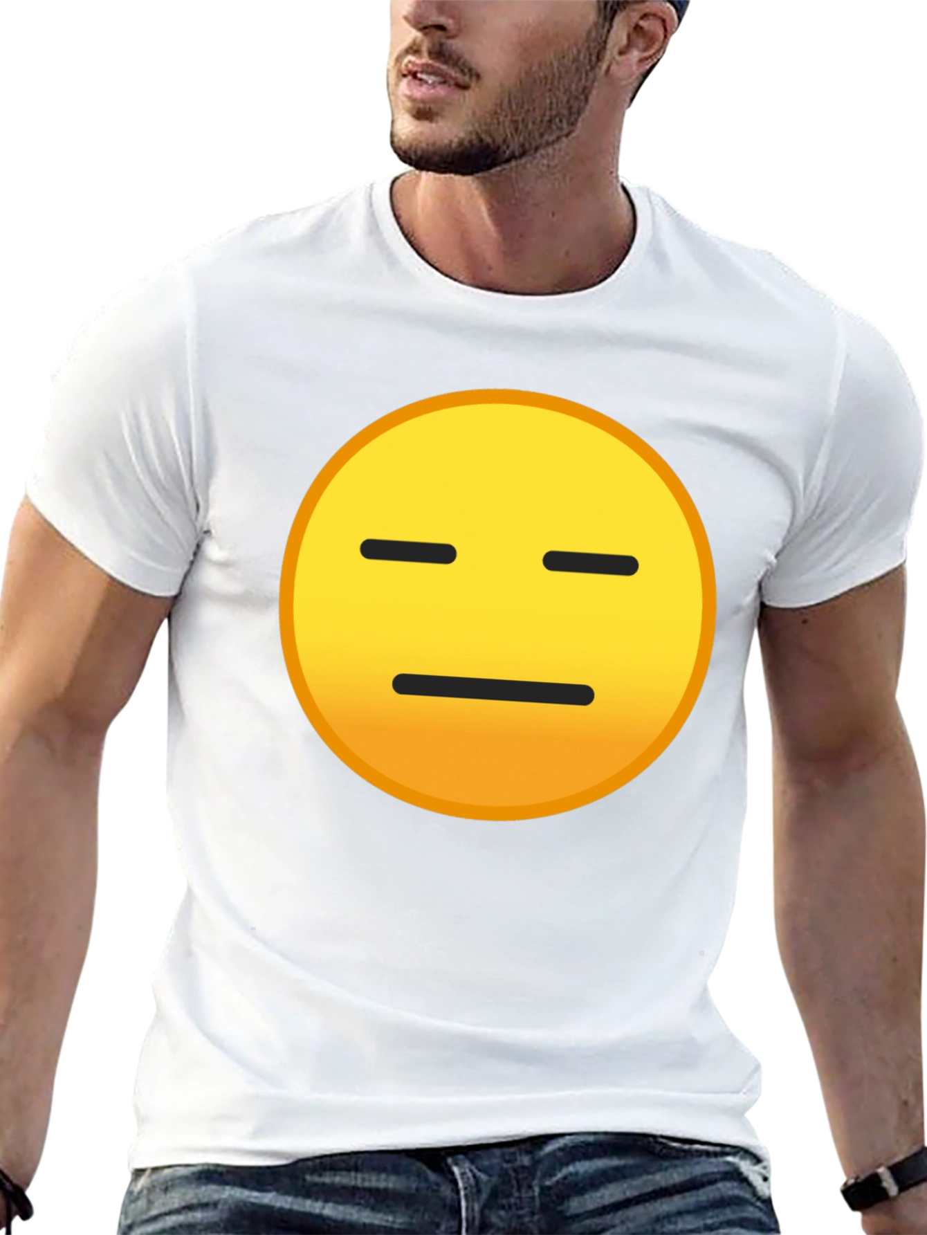 Expressionless Emoji Graphic Tee - Black Cotton Blend