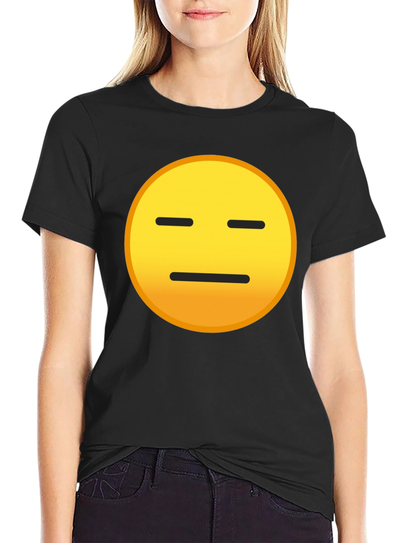 Expressionless Emoji Graphic Tee - Black Cotton Blend