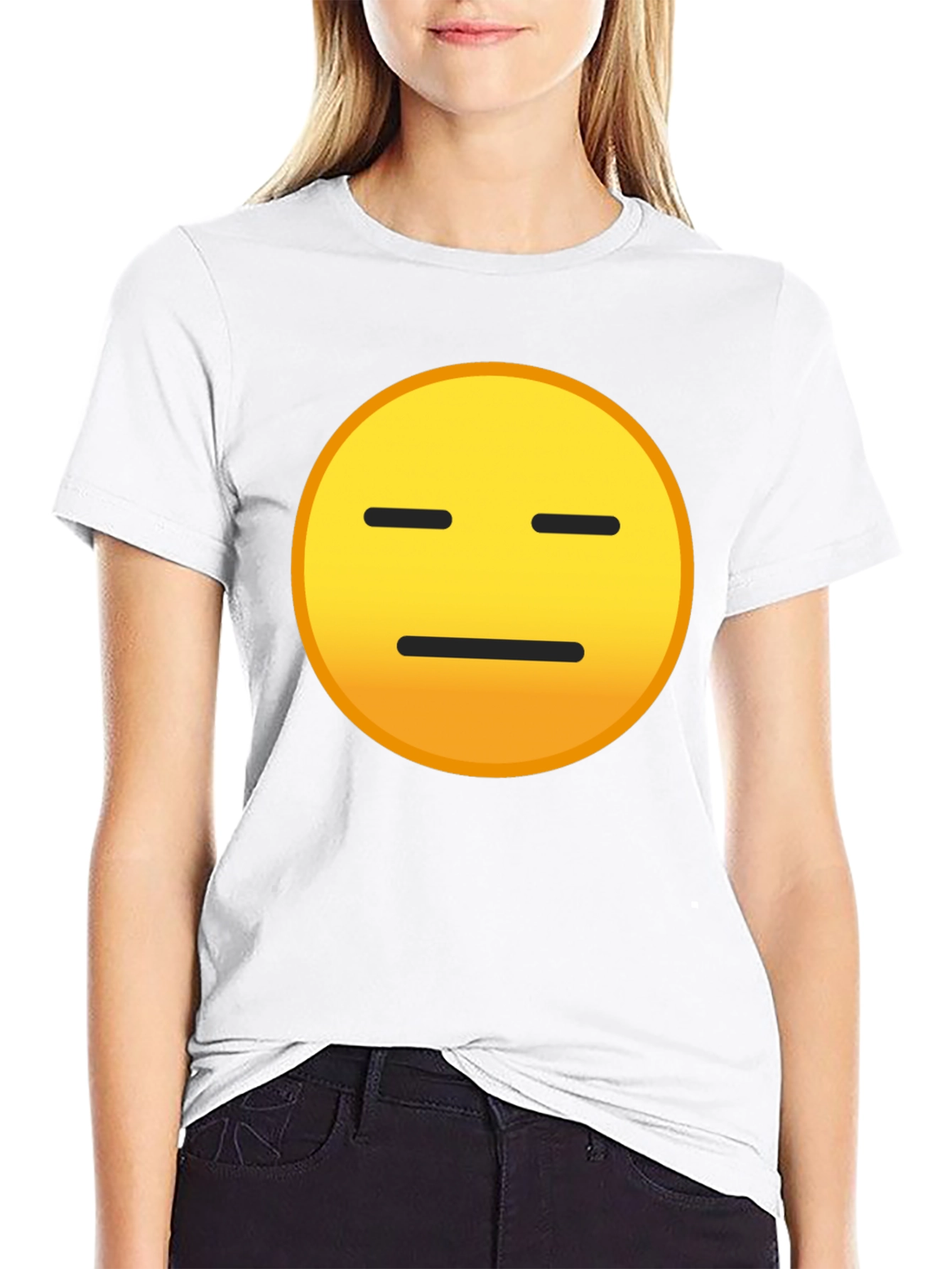 Expressionless Emoji Graphic Tee - Black Cotton Blend