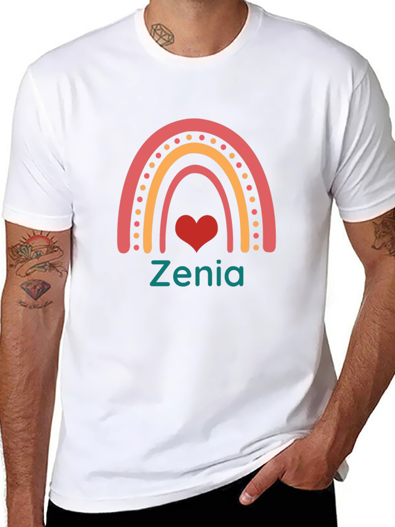 Zenia Rainbow Heart Graphic Black T-Shirt