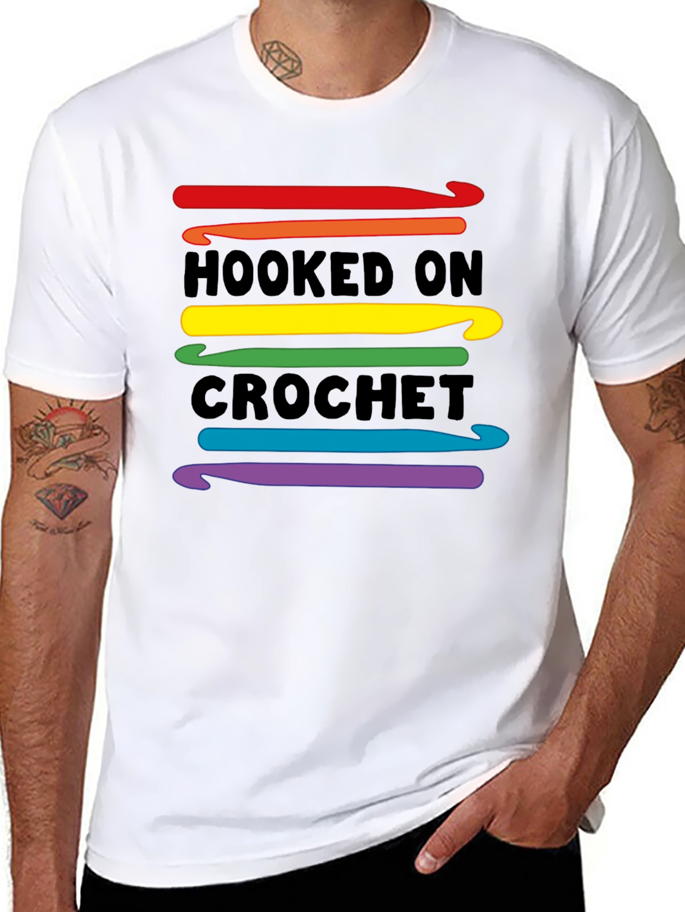 Hooked on Crochet T-Shirt - Rainbow Crochet Hooks