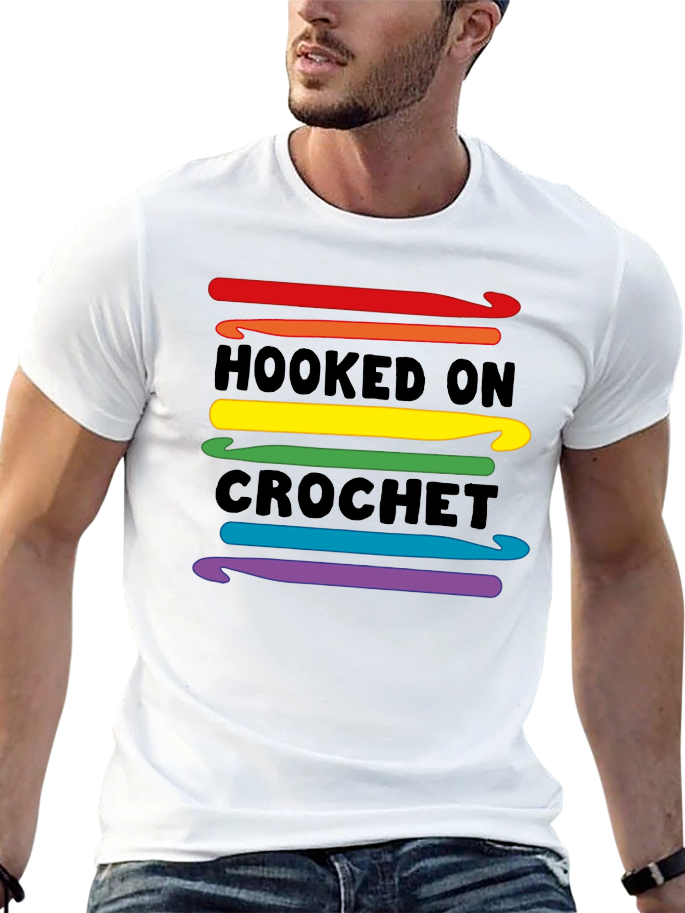 Hooked on Crochet T-Shirt - Rainbow Crochet Hooks