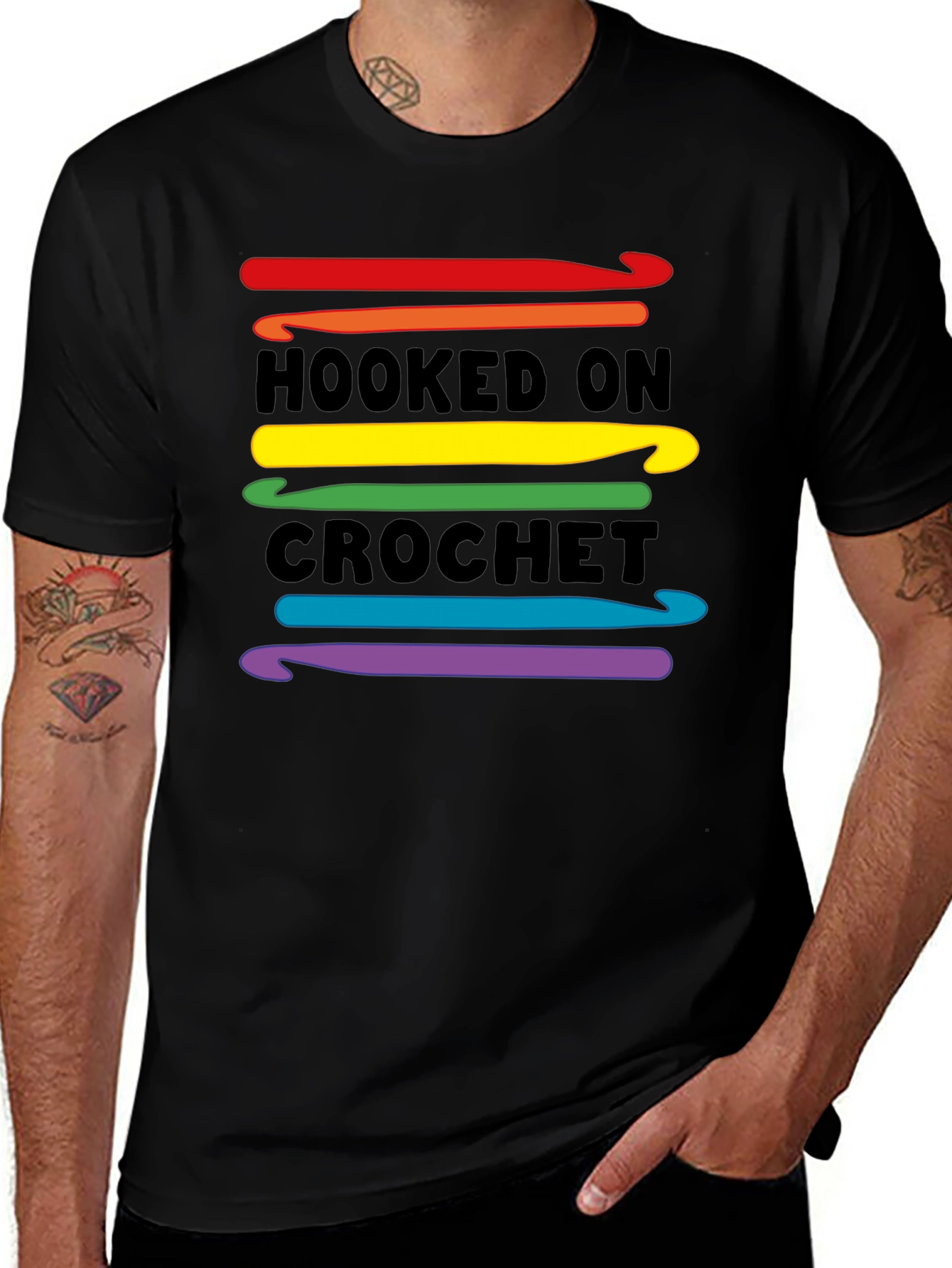 Hooked on Crochet T-Shirt - Rainbow Crochet Hooks
