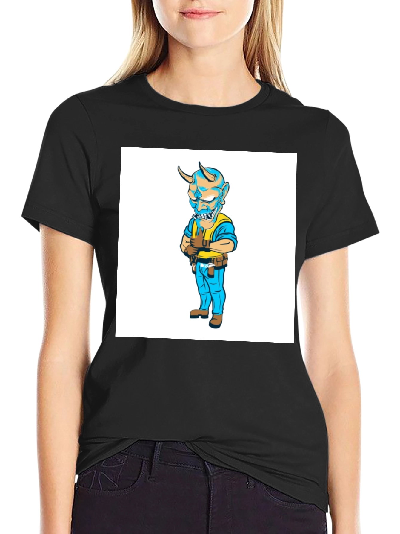 Devil Cartoon Character Black T-Shirt