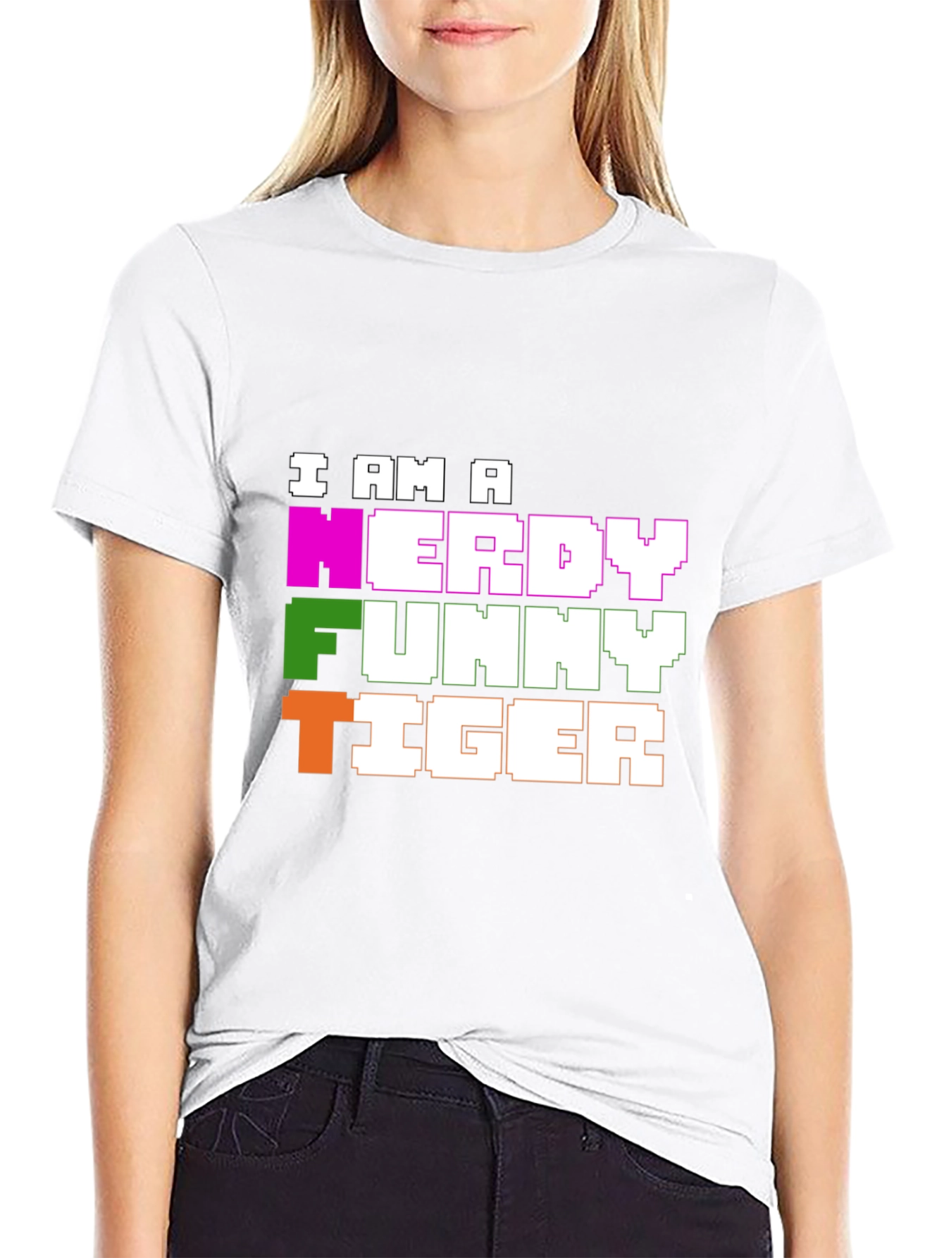 Nerdy Funny Tiger Graphic Tee - Black Cotton T-Shirt