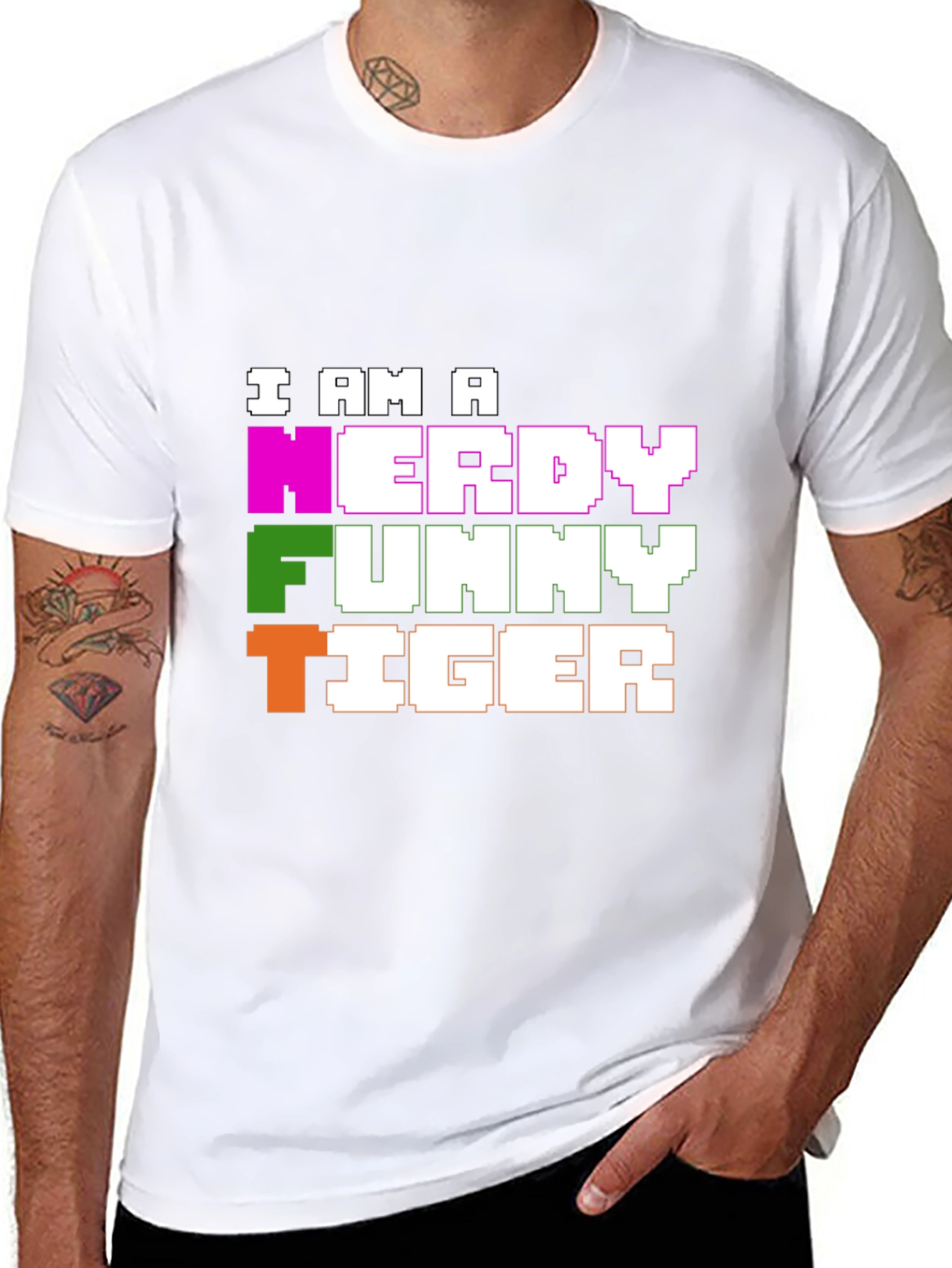 Nerdy Funny Tiger Graphic Tee - Black Cotton T-Shirt