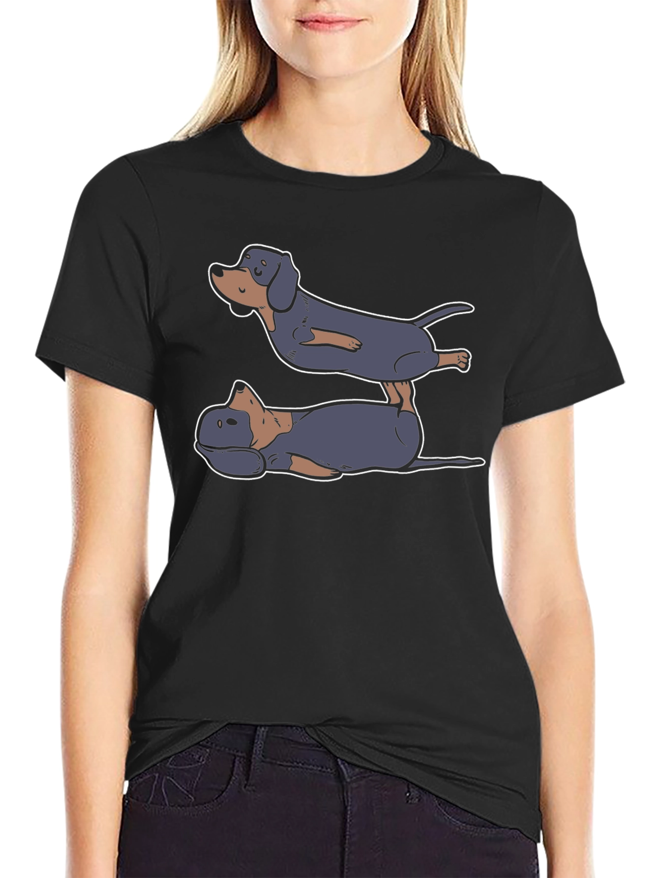 Dachshund Yoga T-Shirt - Black Cotton Tee