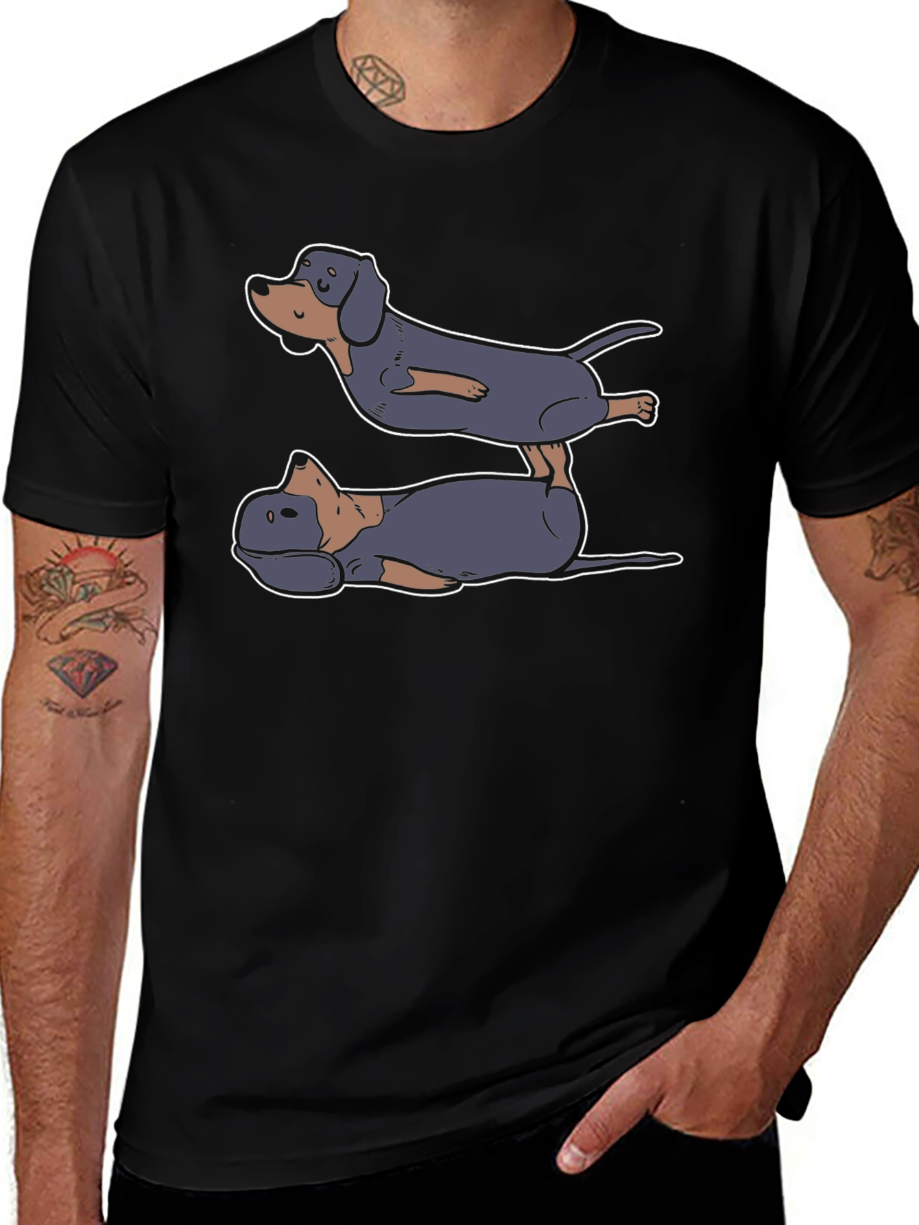 Dachshund Yoga T-Shirt - Black Cotton Tee