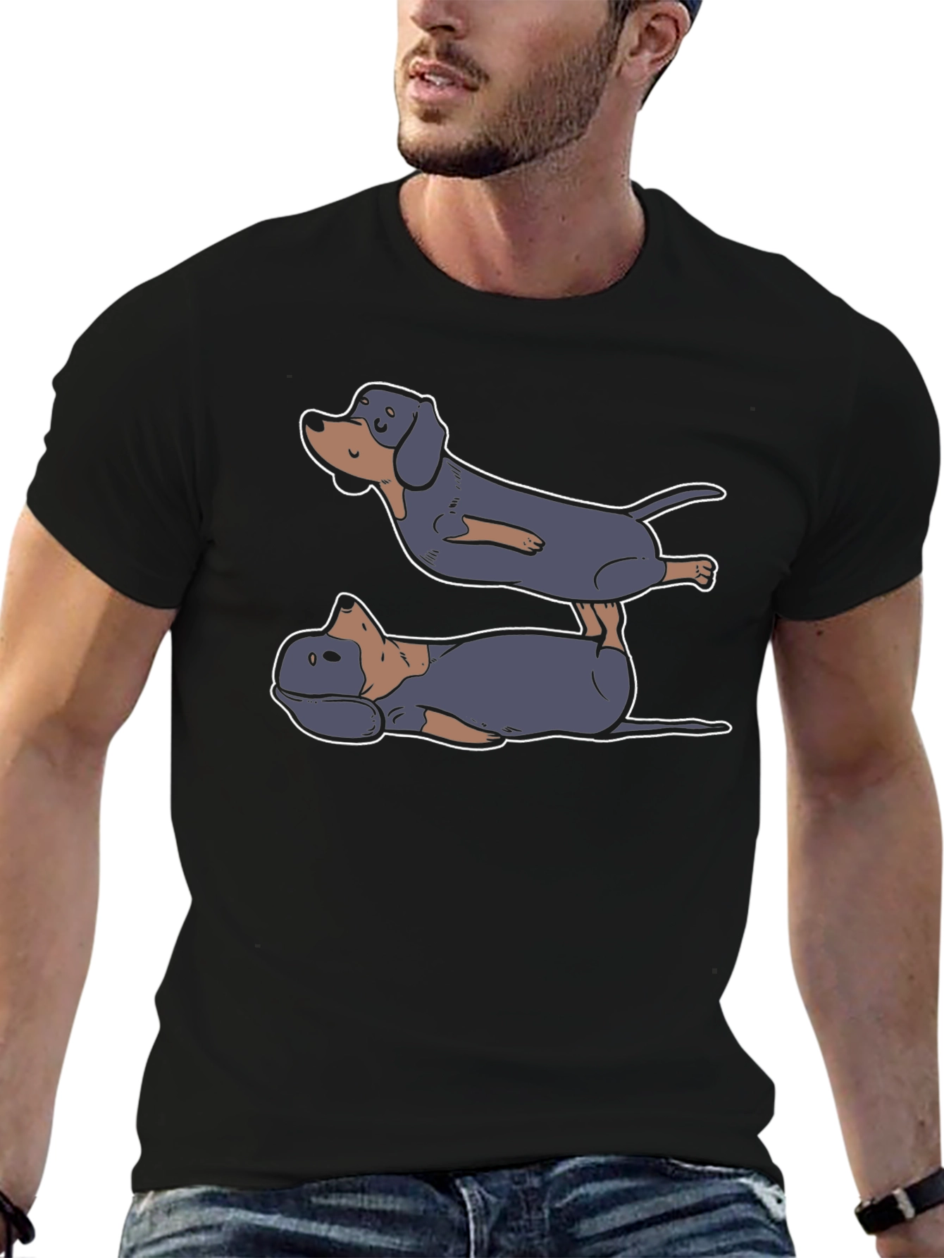 Dachshund Yoga T-Shirt - Black Cotton Tee