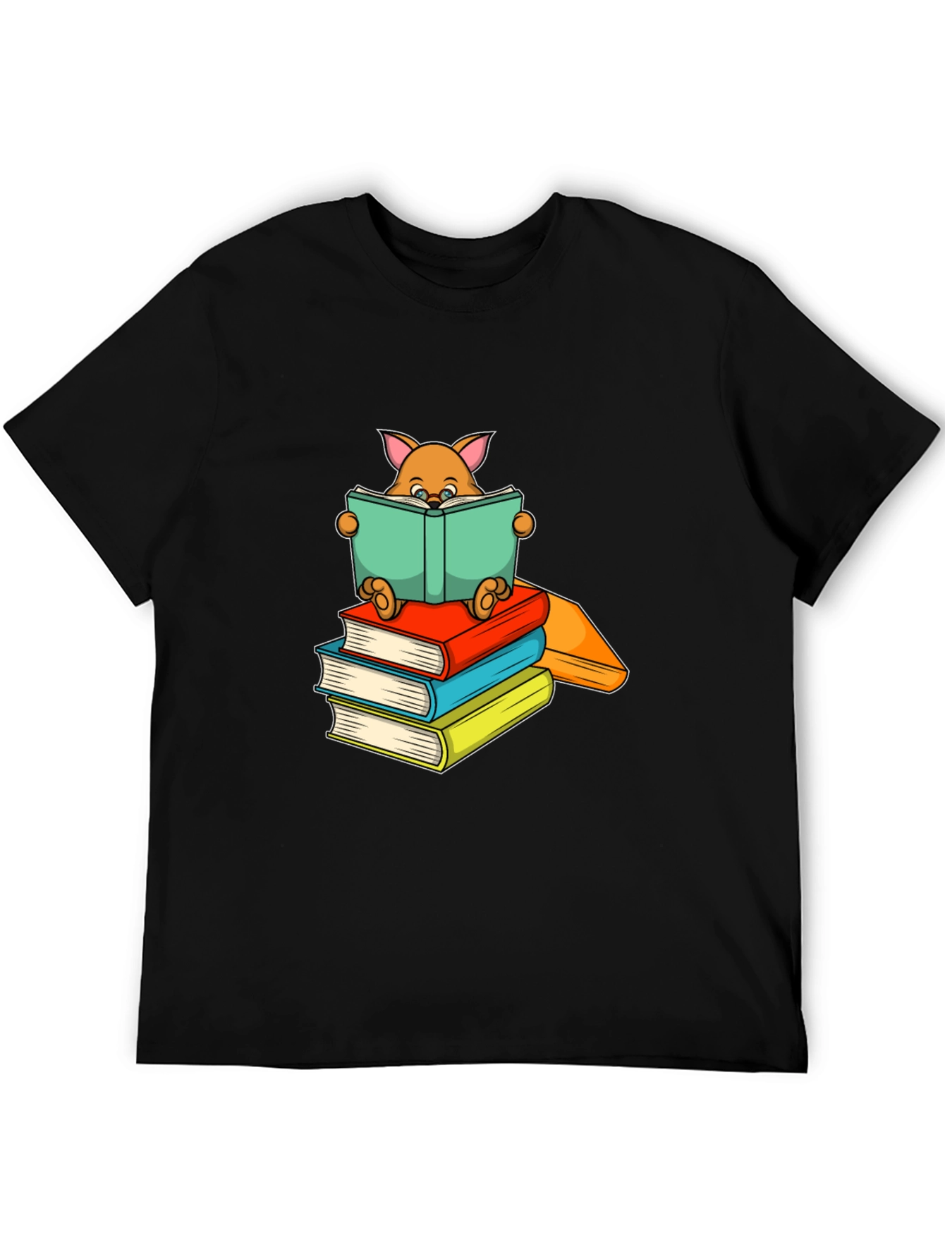 Bookworm Cat T-Shirt - Black