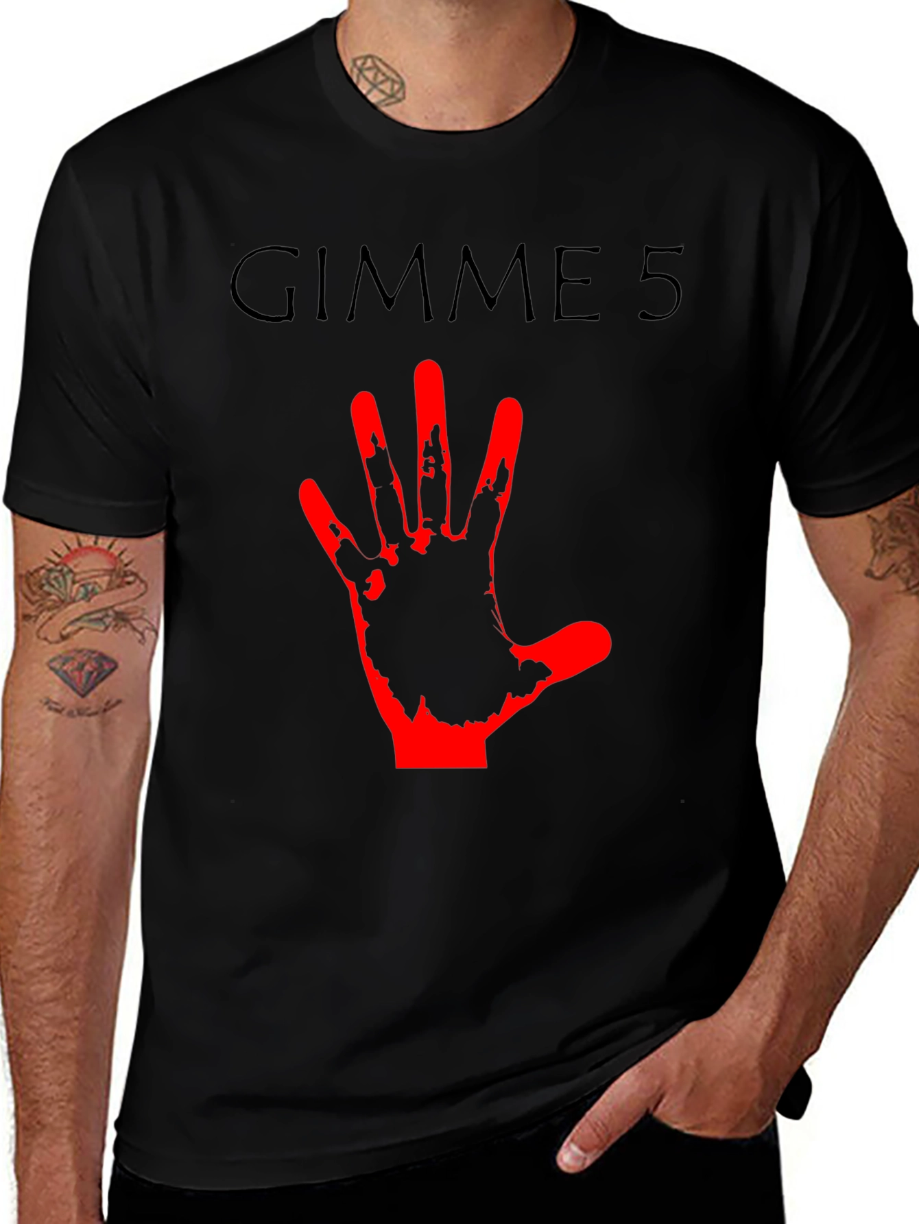 Gimme 5 Graphic Tee - Black Crew Neck T-Shirt