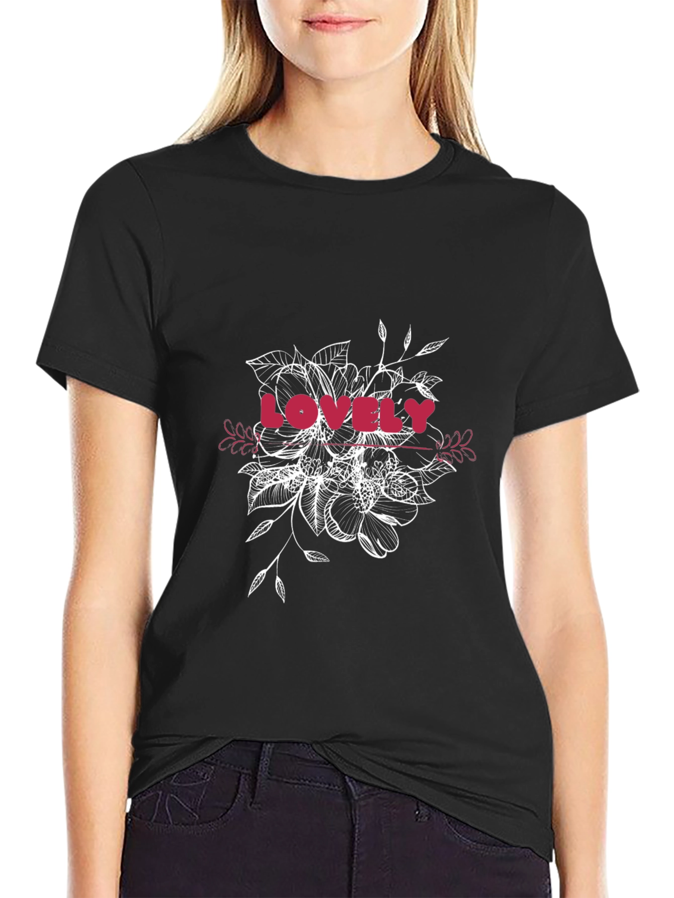 Lovely Floral Graphic Black T-Shirt