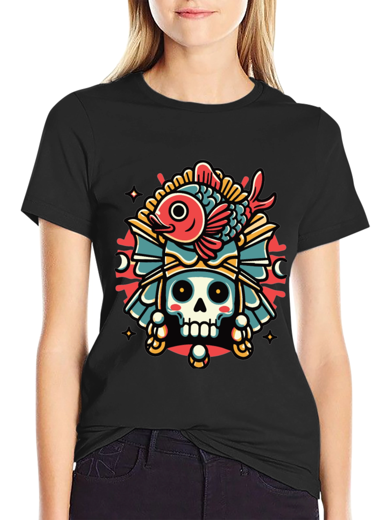 Skull & Fish Graphic Tee - Unique Design