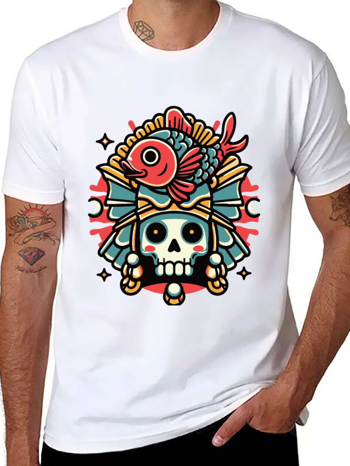 Skull & Fish Graphic Tee - Unique Design
