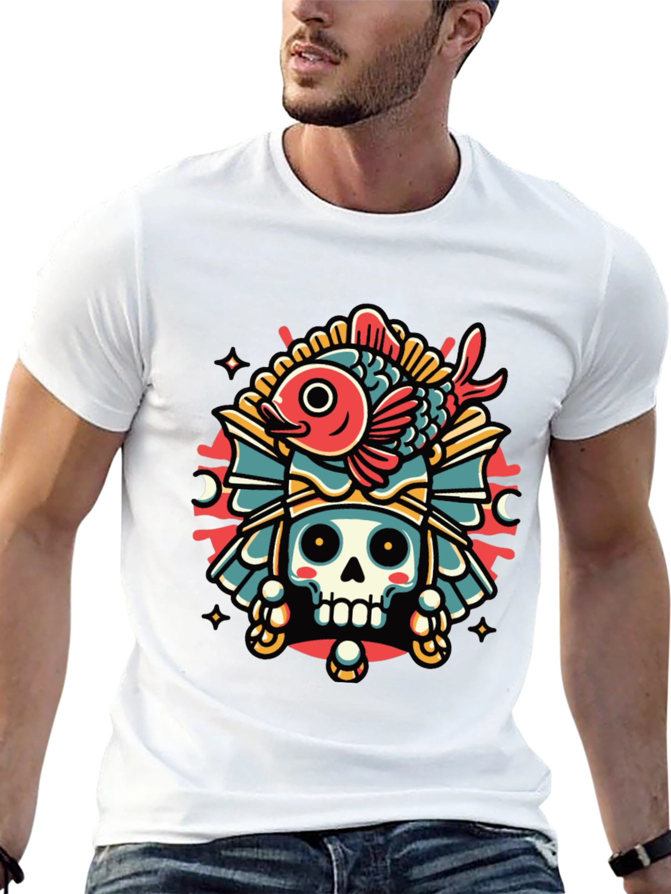 Skull & Fish Graphic Tee - Unique Design