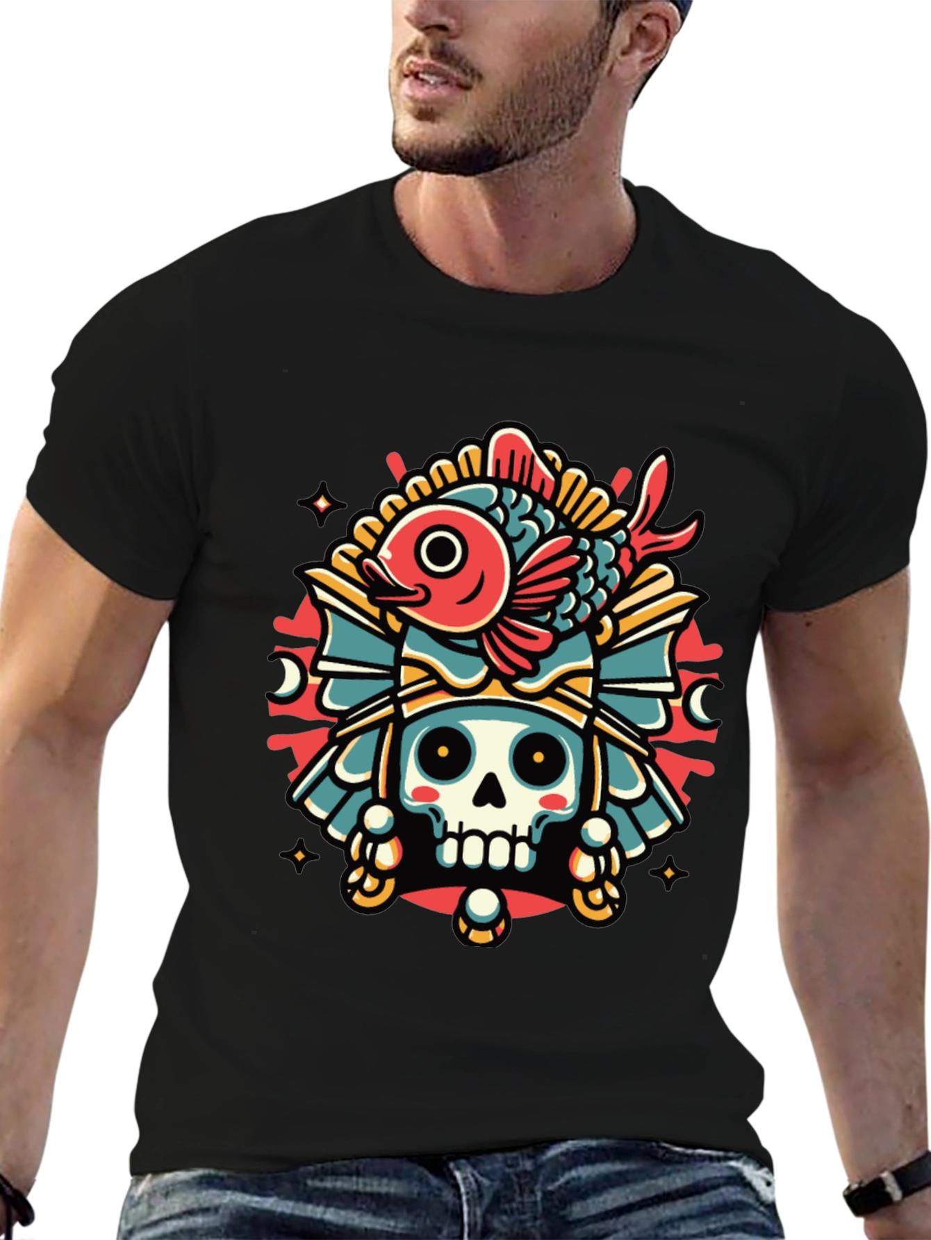 Skull & Fish Graphic Tee - Unique Design