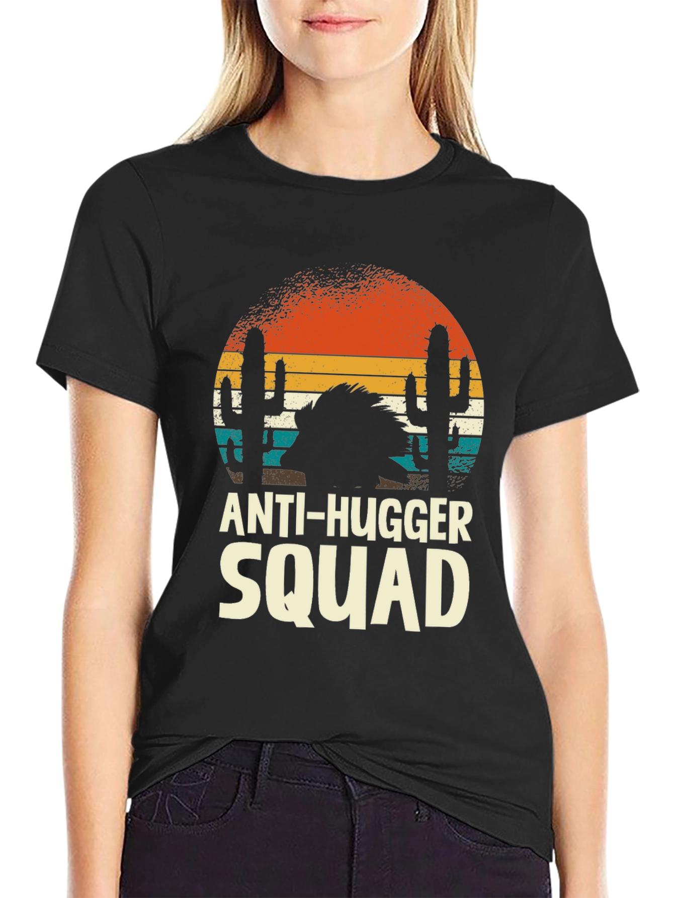 Anti-Hugger Squad Graphic Tee - Desert Sunset Design