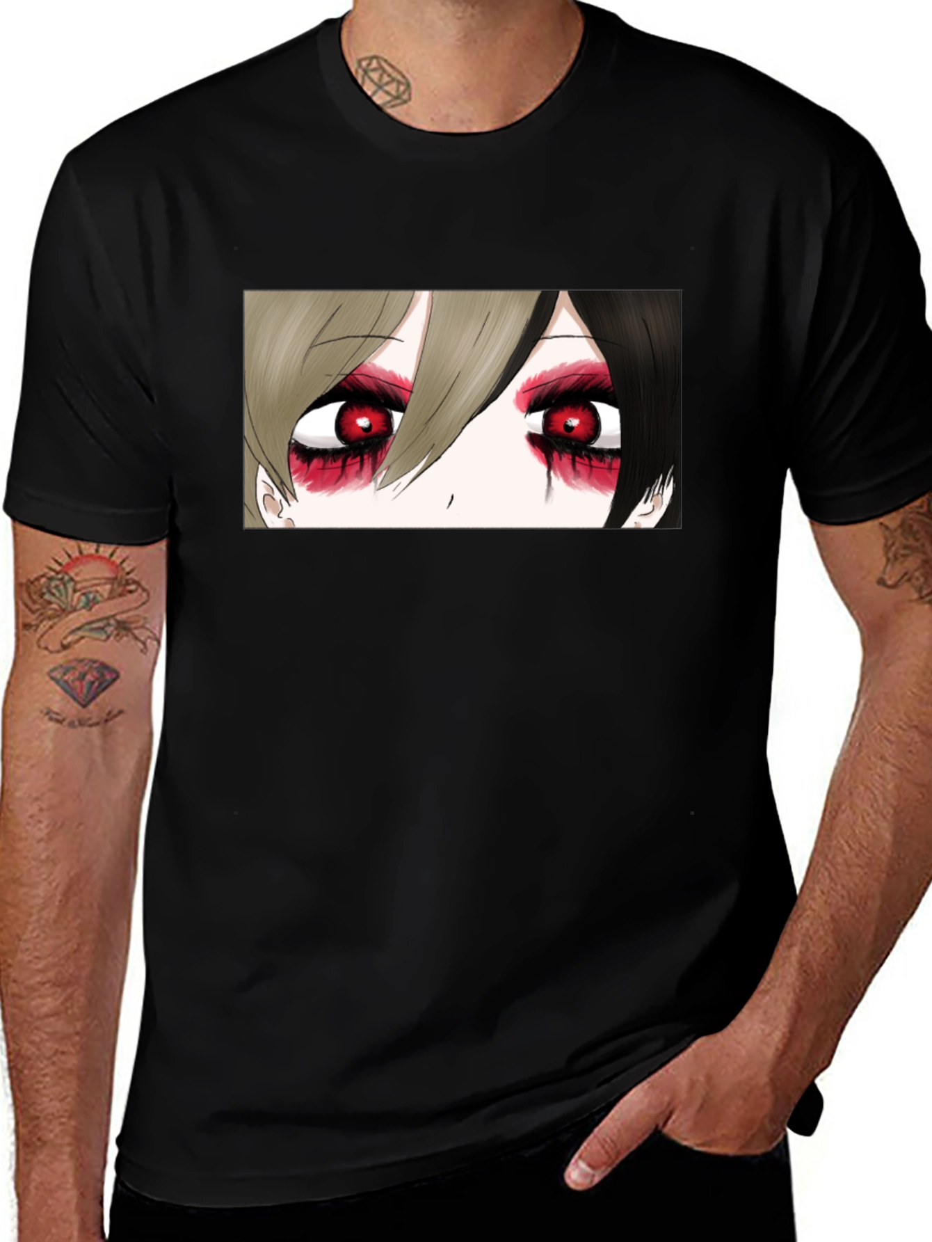 Anime Eyes Black T-Shirt - Gothic Style
