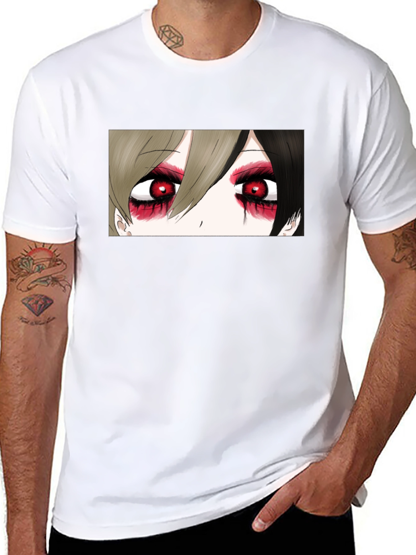 Anime Eyes Black T-Shirt - Gothic Style
