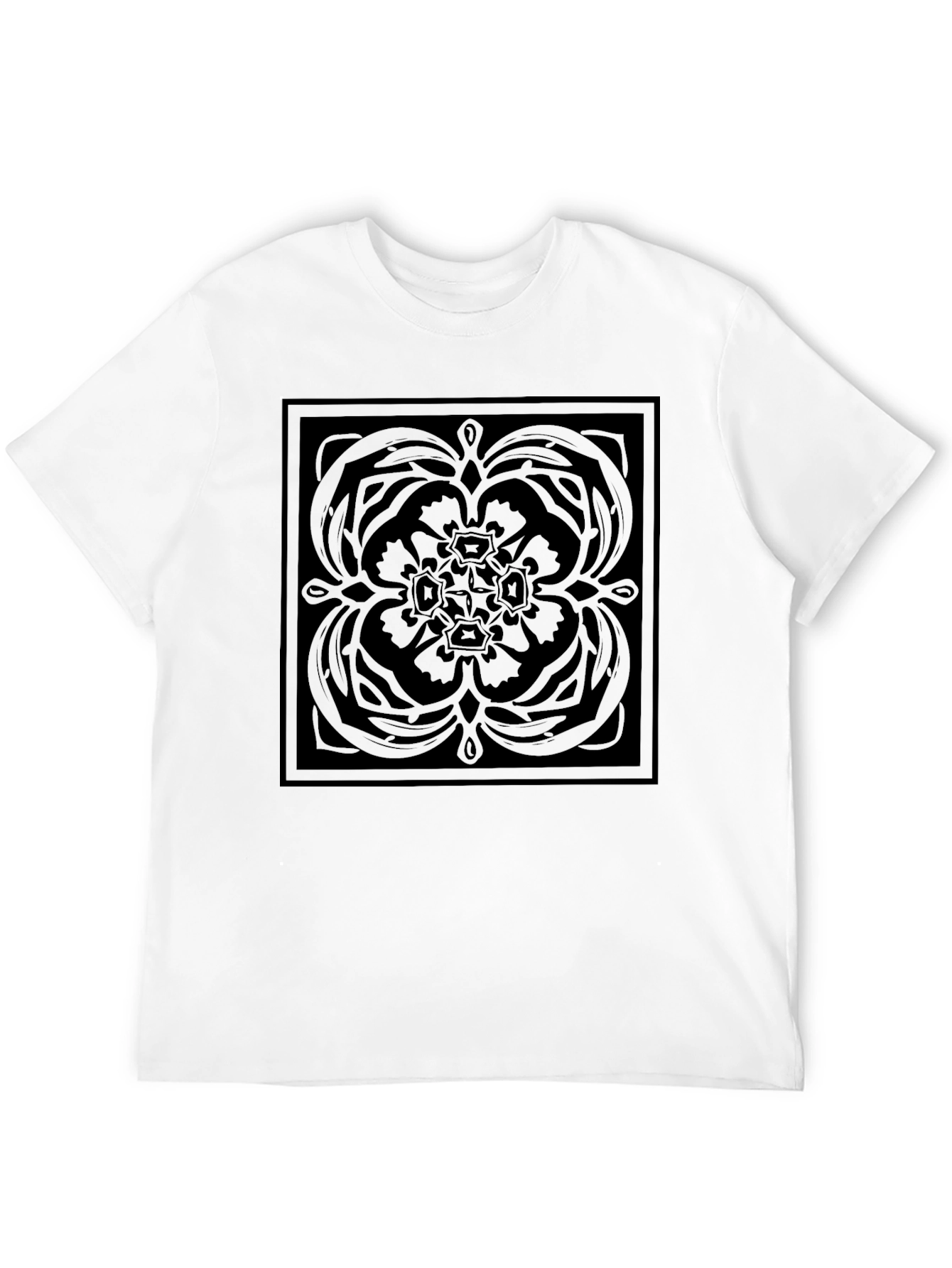 Modern Black Graphic Tee - Square Floral