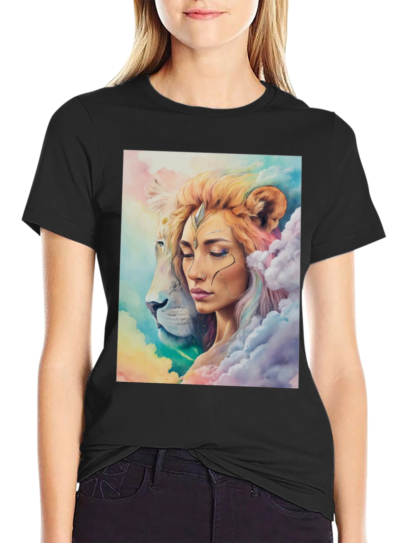 Lion Woman Graphic T-Shirt - Artistic Design