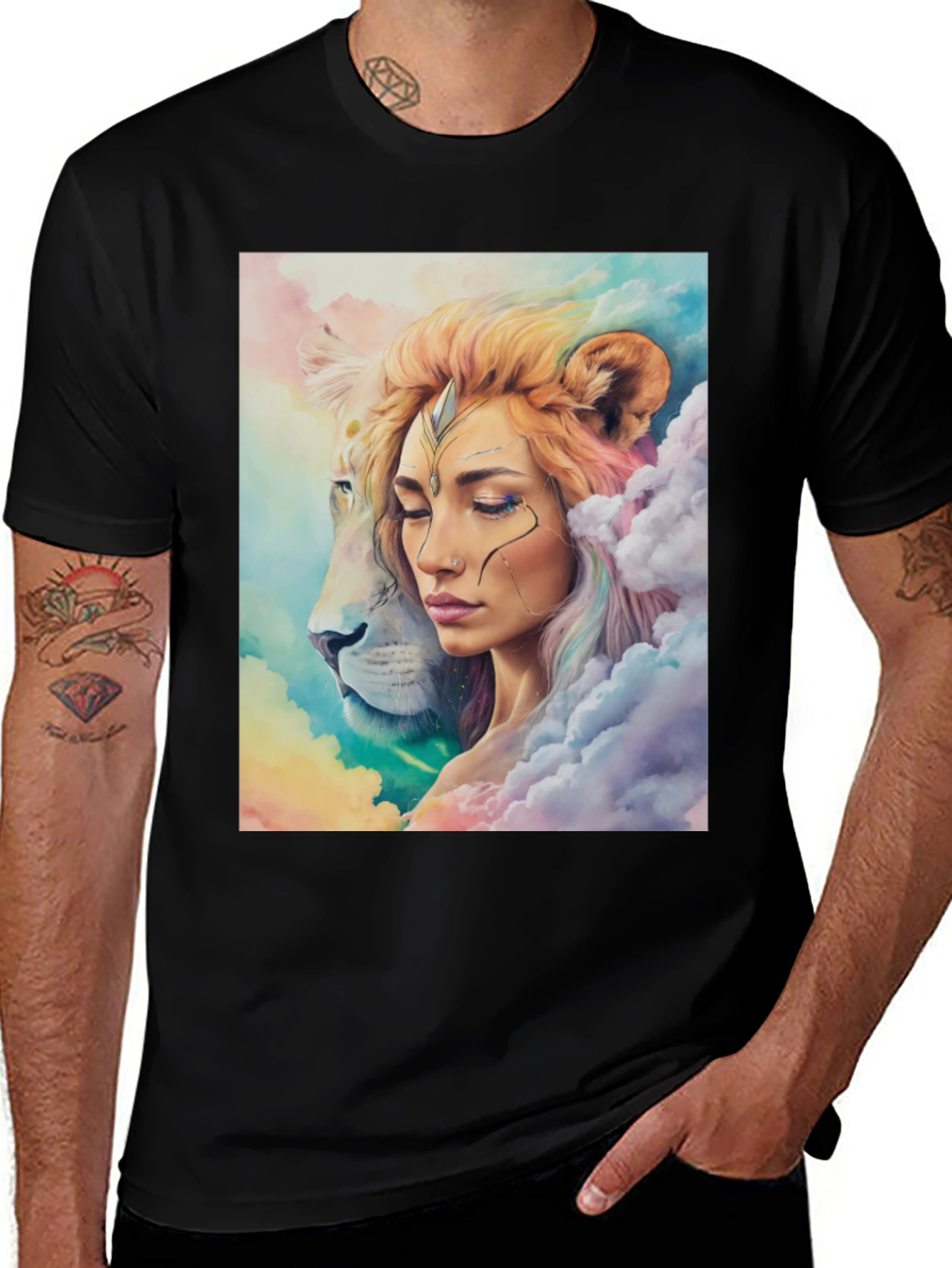Lion Woman Graphic T-Shirt - Artistic Design