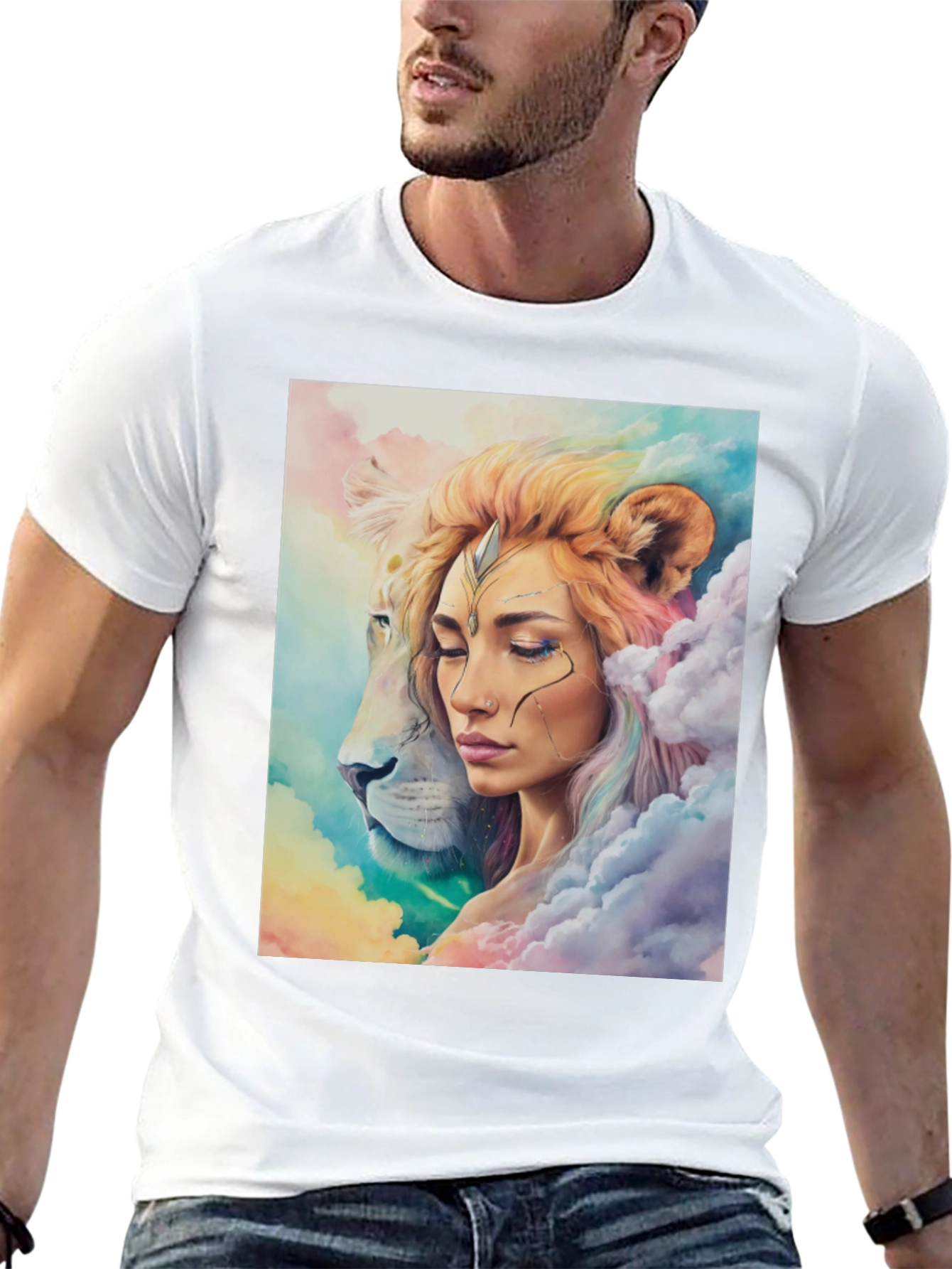 Lion Woman Graphic T-Shirt - Artistic Design