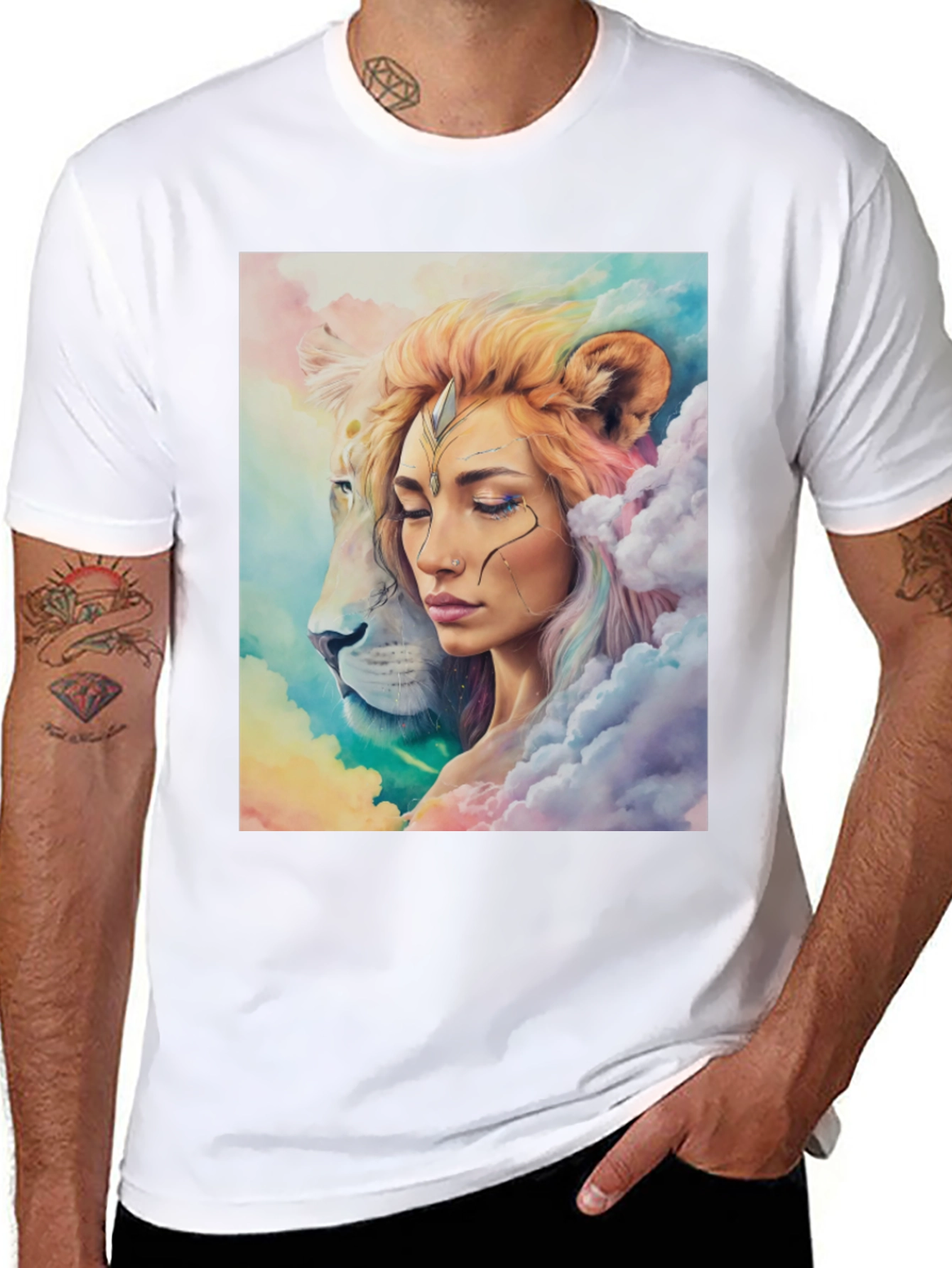 Lion Woman Graphic T-Shirt - Artistic Design
