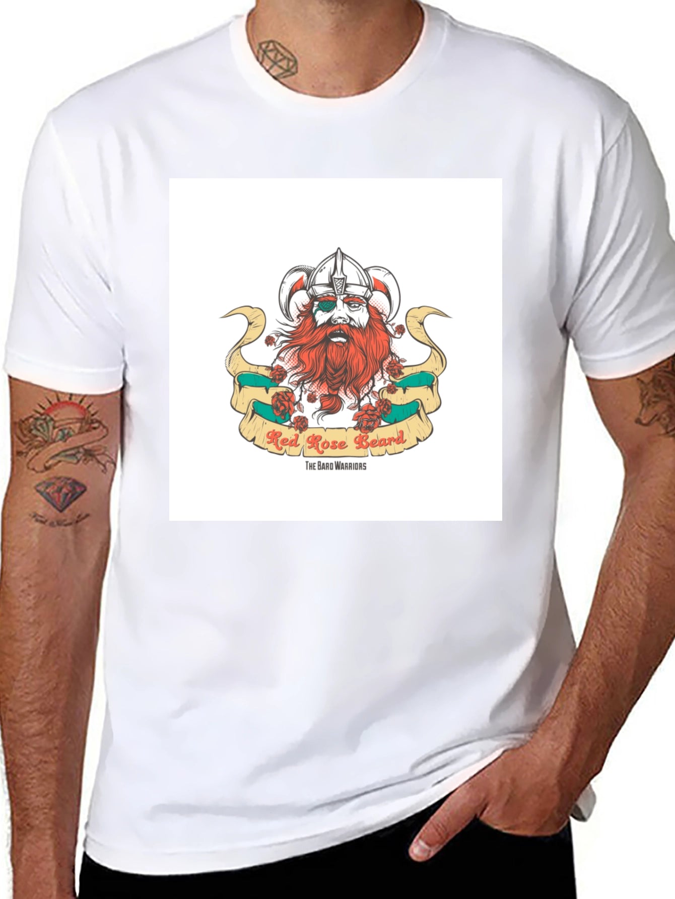 Red Rose Beard Viking Graphic T-Shirt