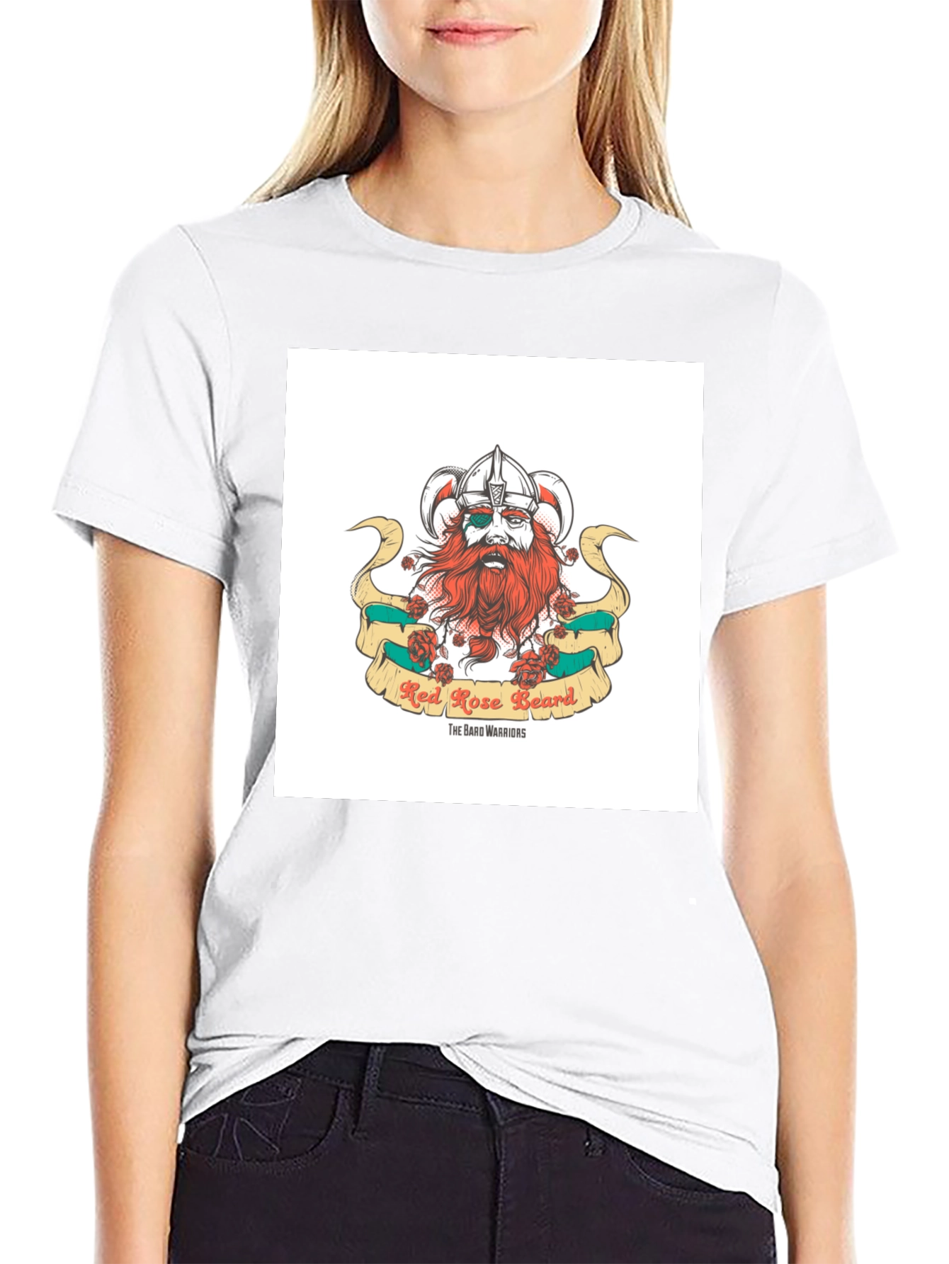 Red Rose Beard Viking Graphic T-Shirt
