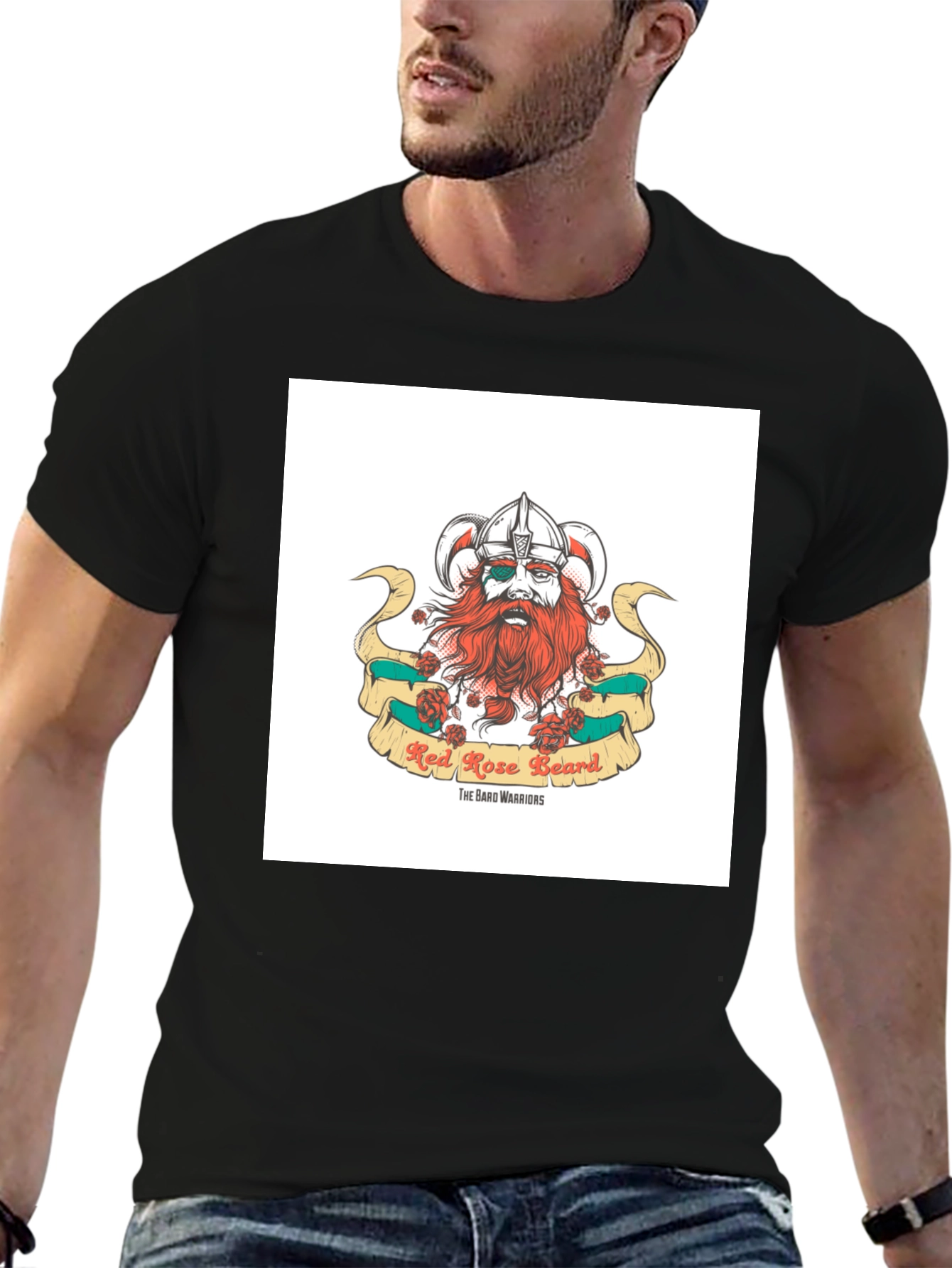 Red Rose Beard Viking Graphic T-Shirt