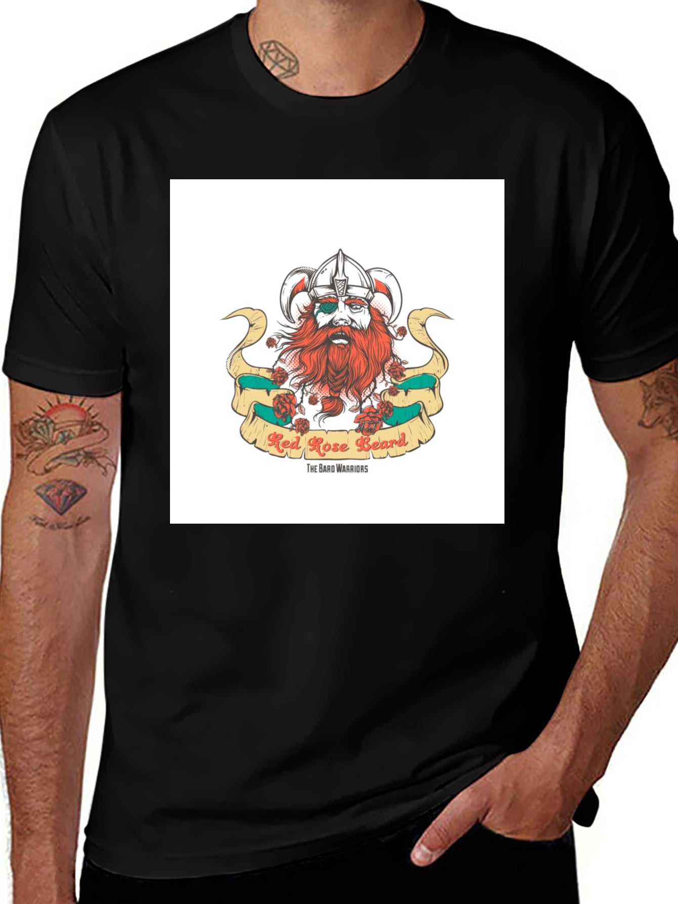Red Rose Beard Viking Graphic T-Shirt