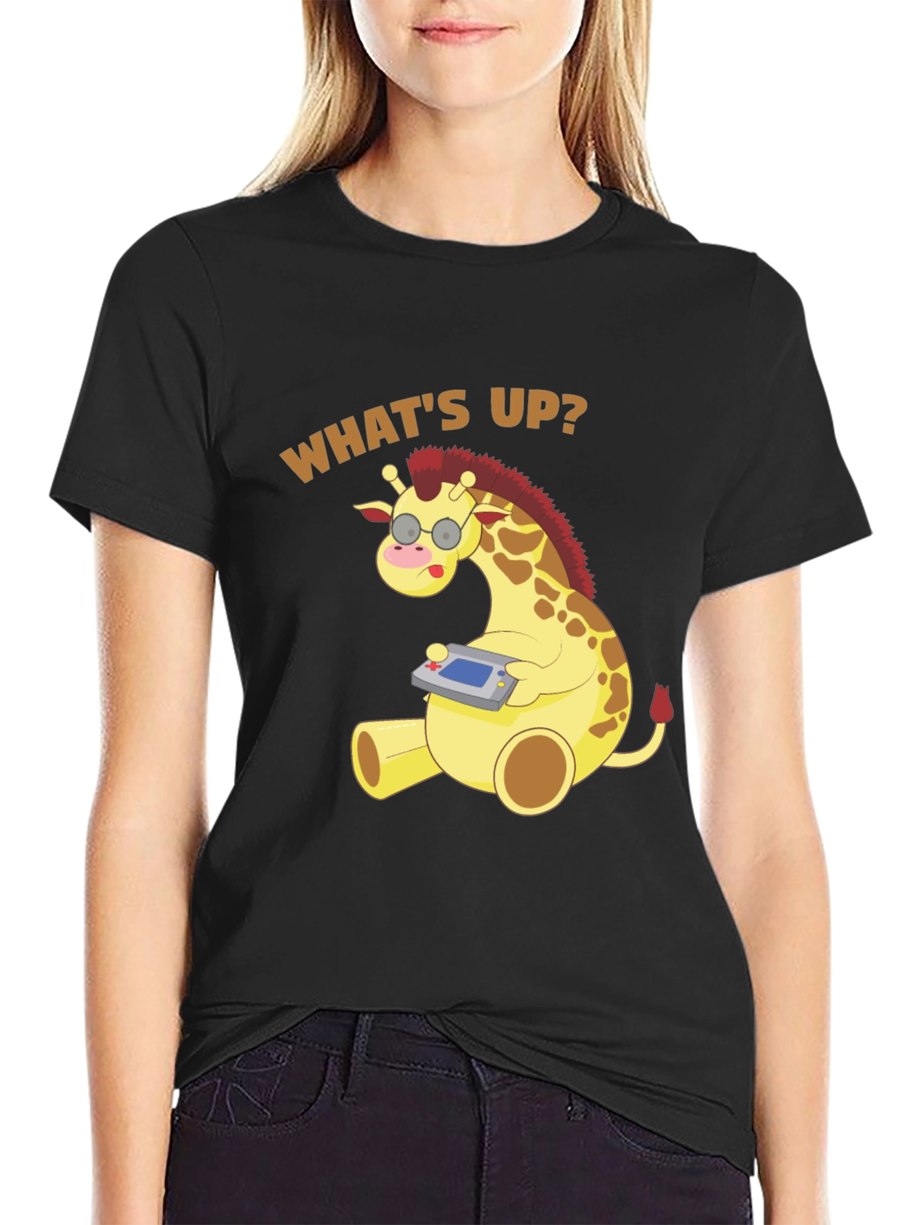 Funny Giraffe Gamer T-Shirt - Whats Up? Casual Tee