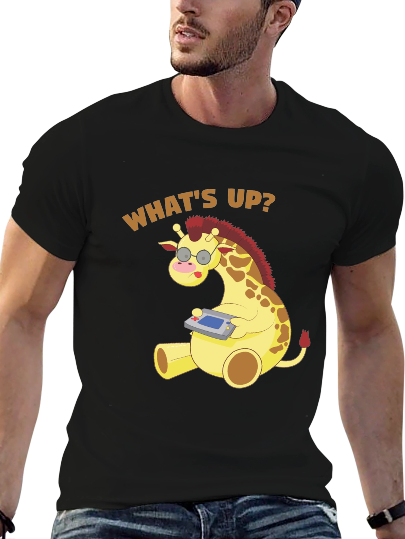 Funny Giraffe Gamer T-Shirt - Whats Up? Casual Tee