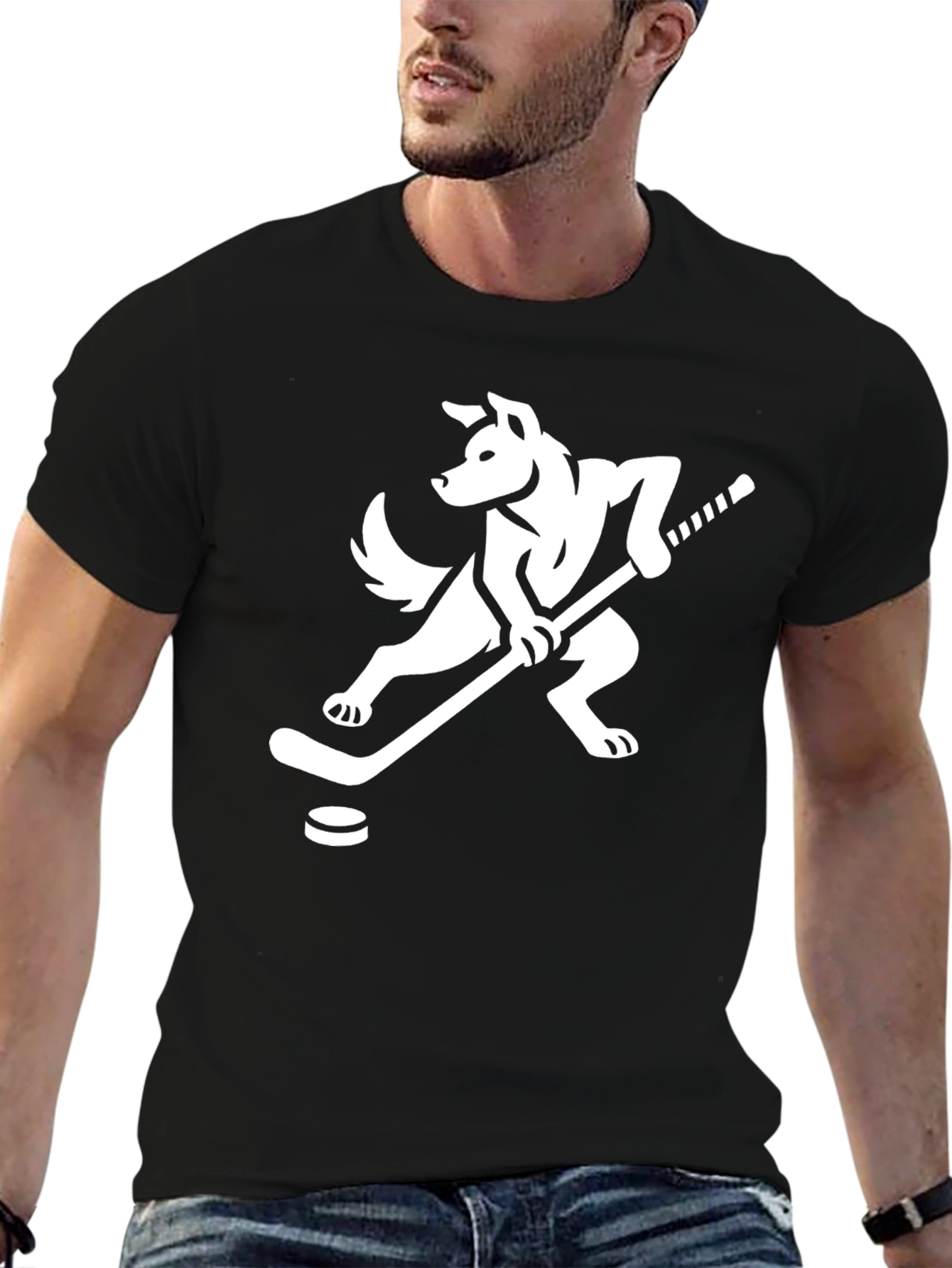 Hockey Dog Graphic Tee - Sporty Mens T-Shirt