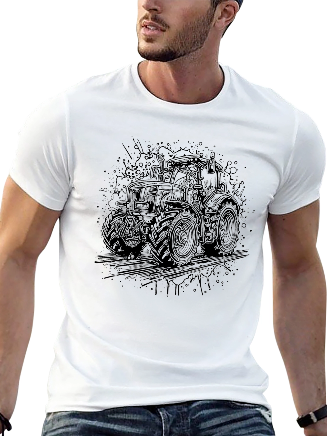 Tractor Graphic Tee - Bold Black Design