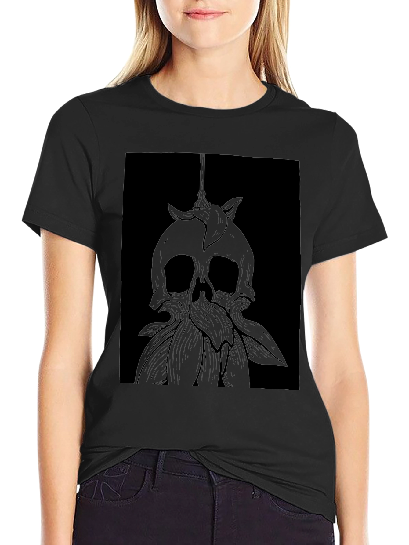 Skull & Flower Graphic Tee - Dark Aesthetic
