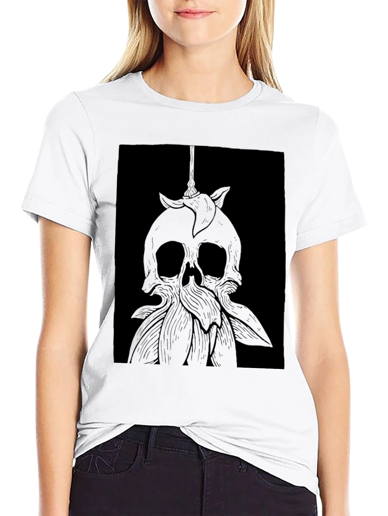Skull & Flower Graphic Tee - Dark Aesthetic