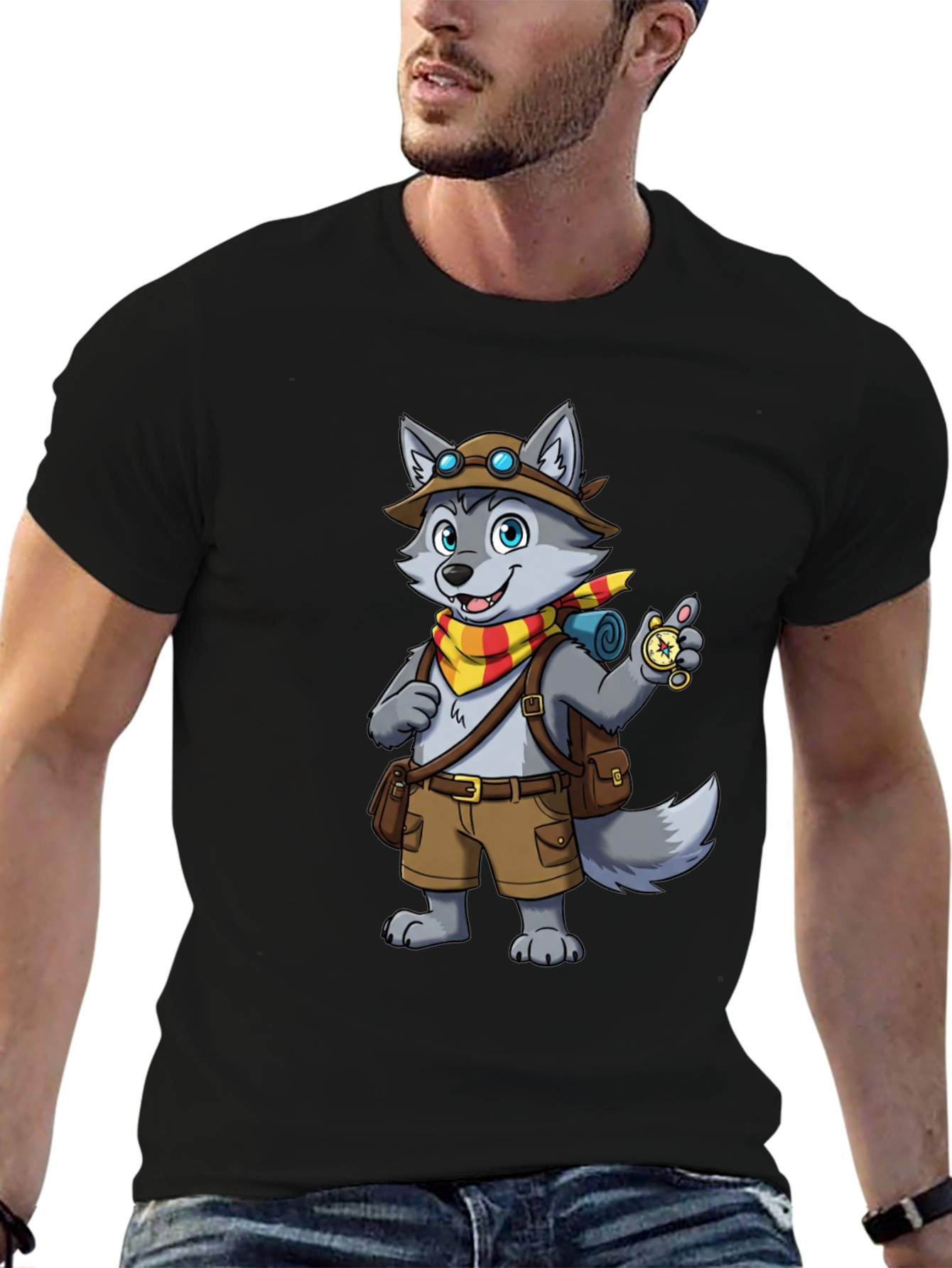 Adventurer Wolf Graphic Tee - Black Cotton