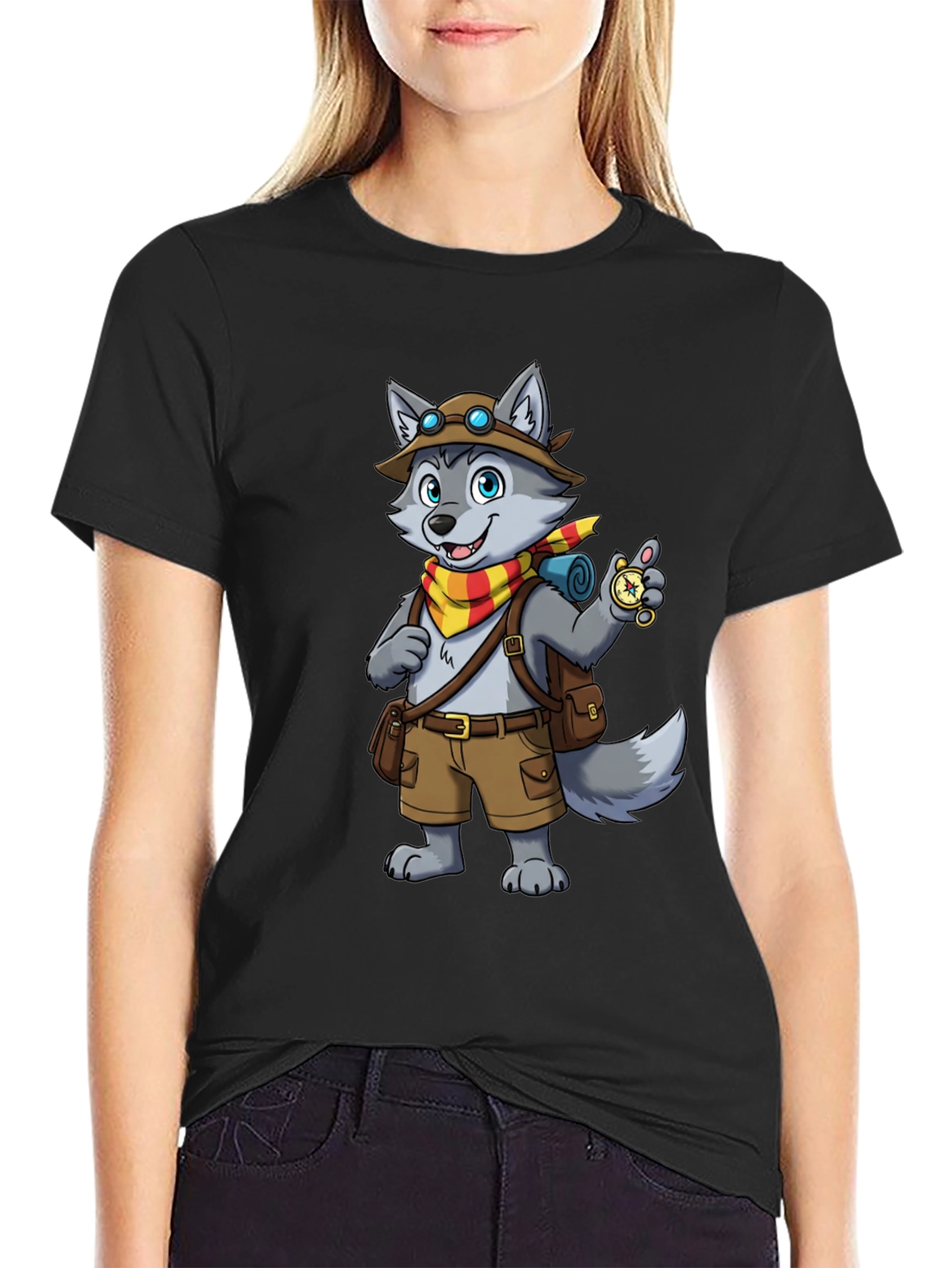 Adventurer Wolf Graphic Tee - Black Cotton
