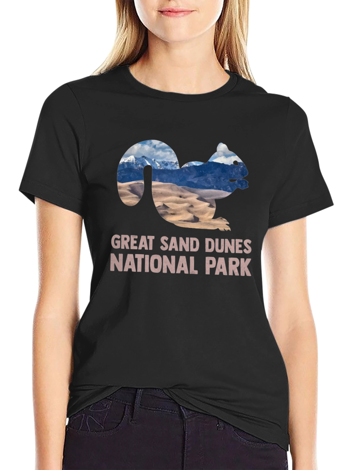 Great Sand Dunes NP Squirrel Black T-Shirt